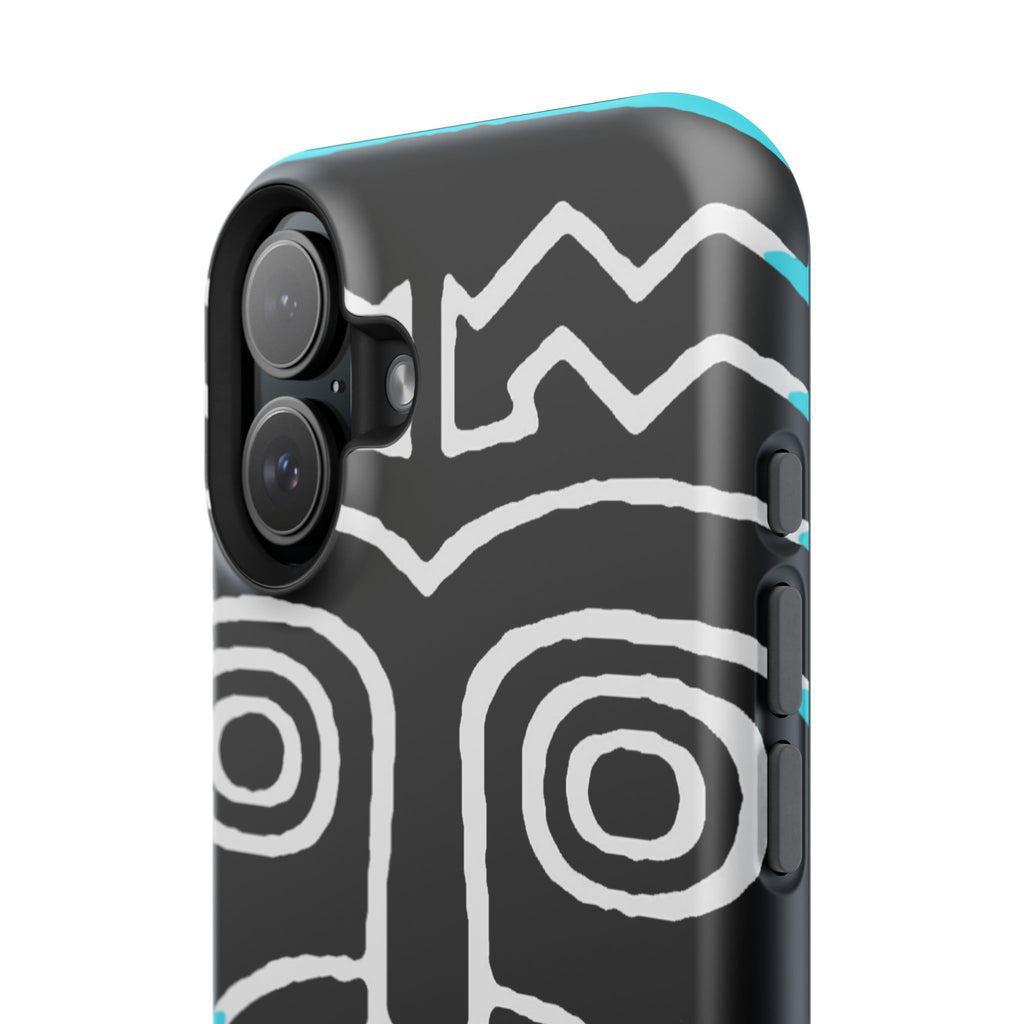 Phone case Impact-Resistant  — Abstract Tribal Mask Design (Black & Teal)