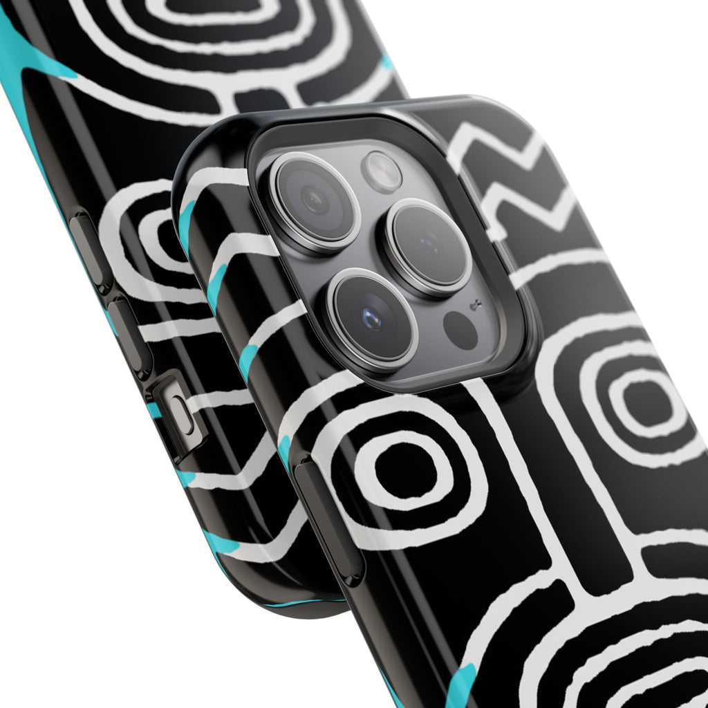 Phone case Impact-Resistant  — Abstract Tribal Mask Design (Black & Teal)