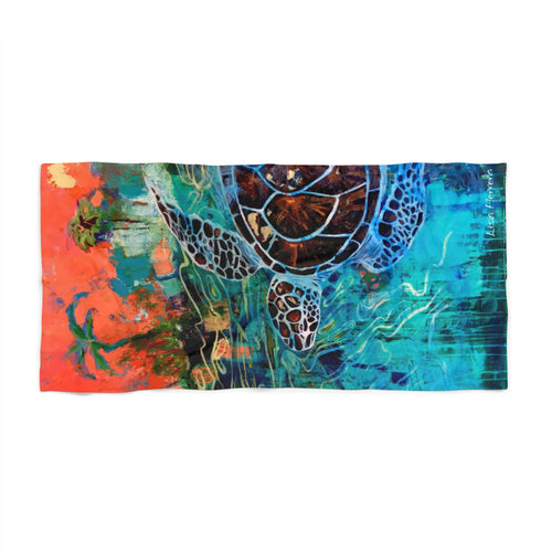 Beach Towel Sea Turtle Painting  — Vibrant Tropical Sunset Ocean Design