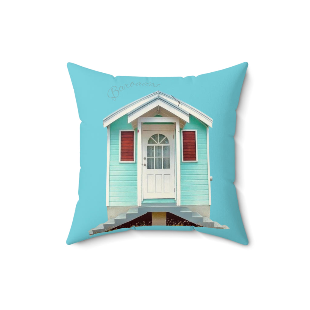 Throw Pillow Chattel House Barbados Turquoise - Tropical Decorative Cushion