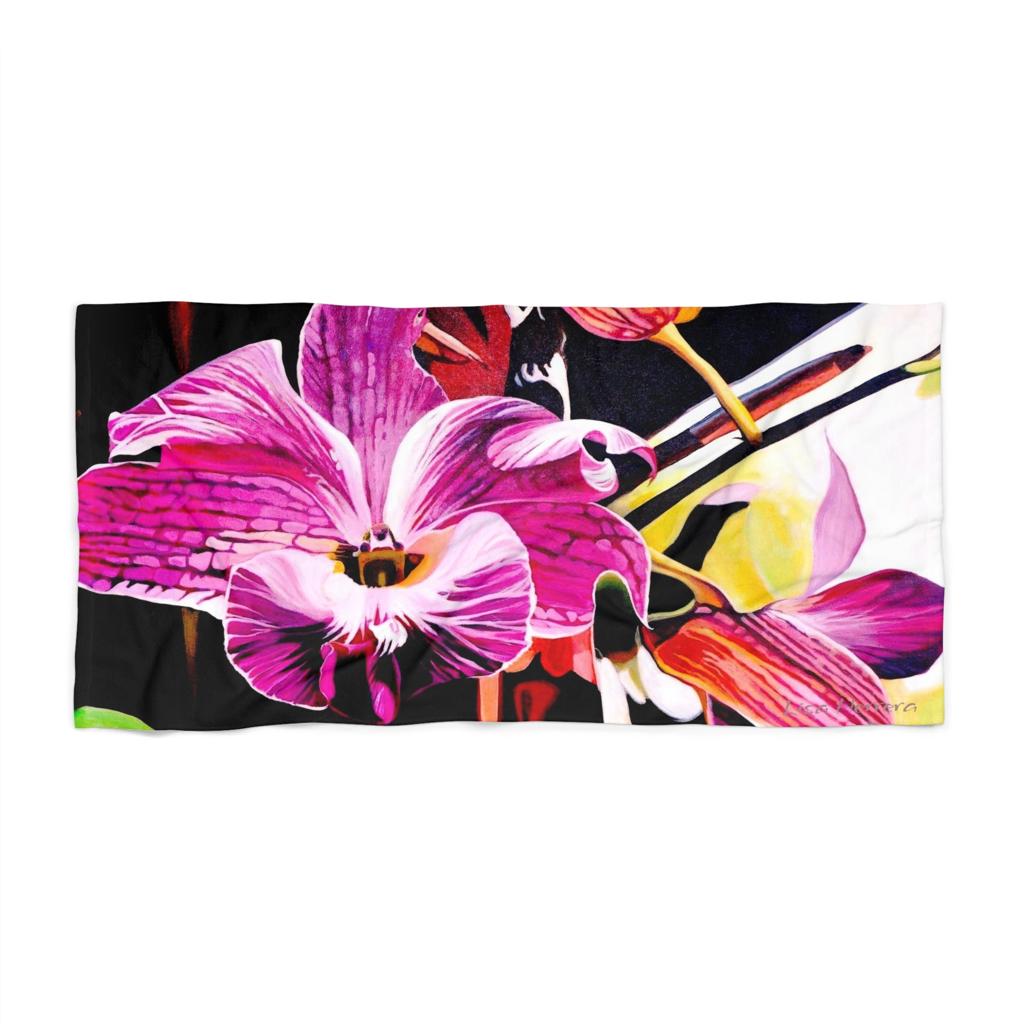 Beach Towel Lisa Herrera art print Pink Orchid Pl — Vibrant Tropical Floral Print