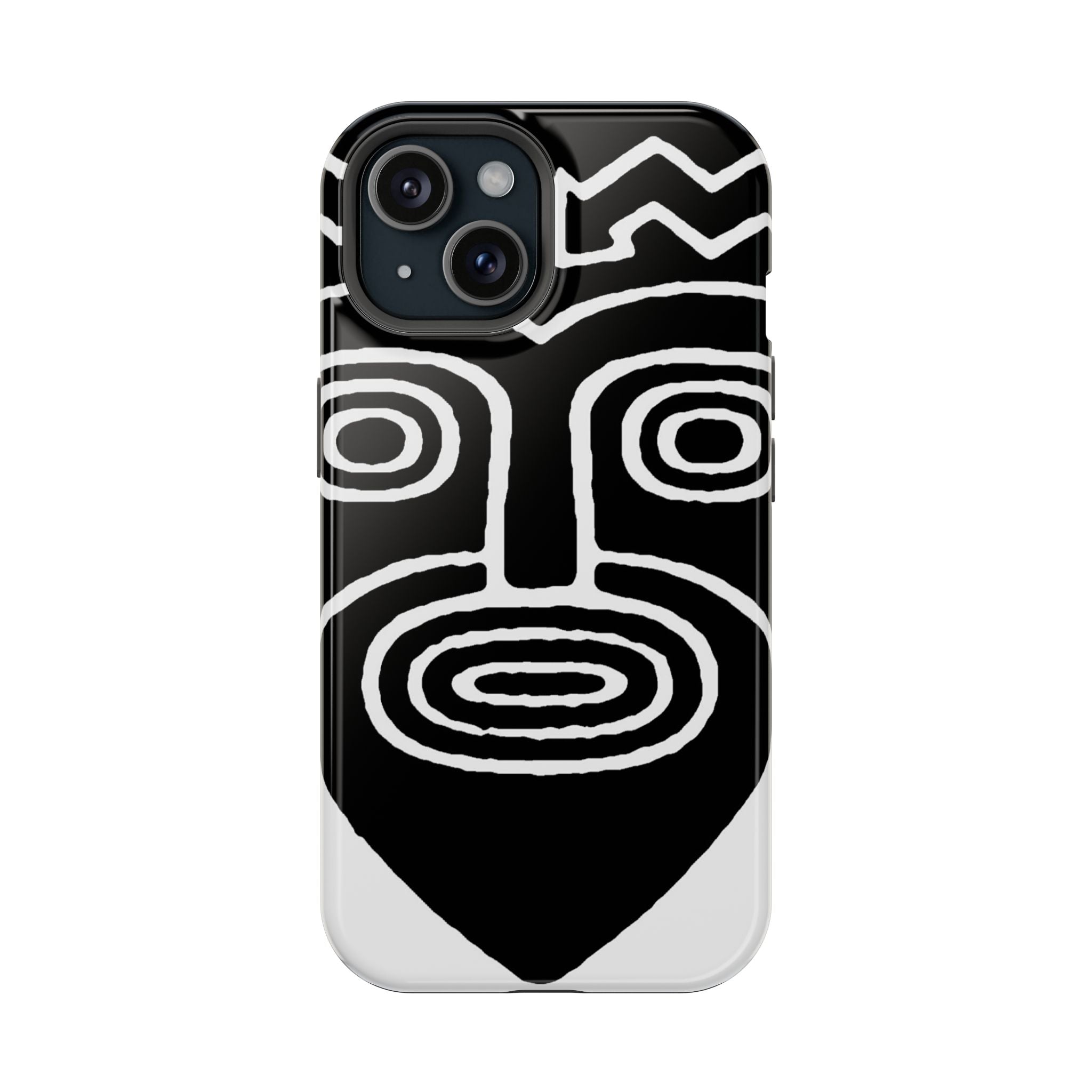 Phone Case — Black & White Tribal Mask Impact-Resistant Case