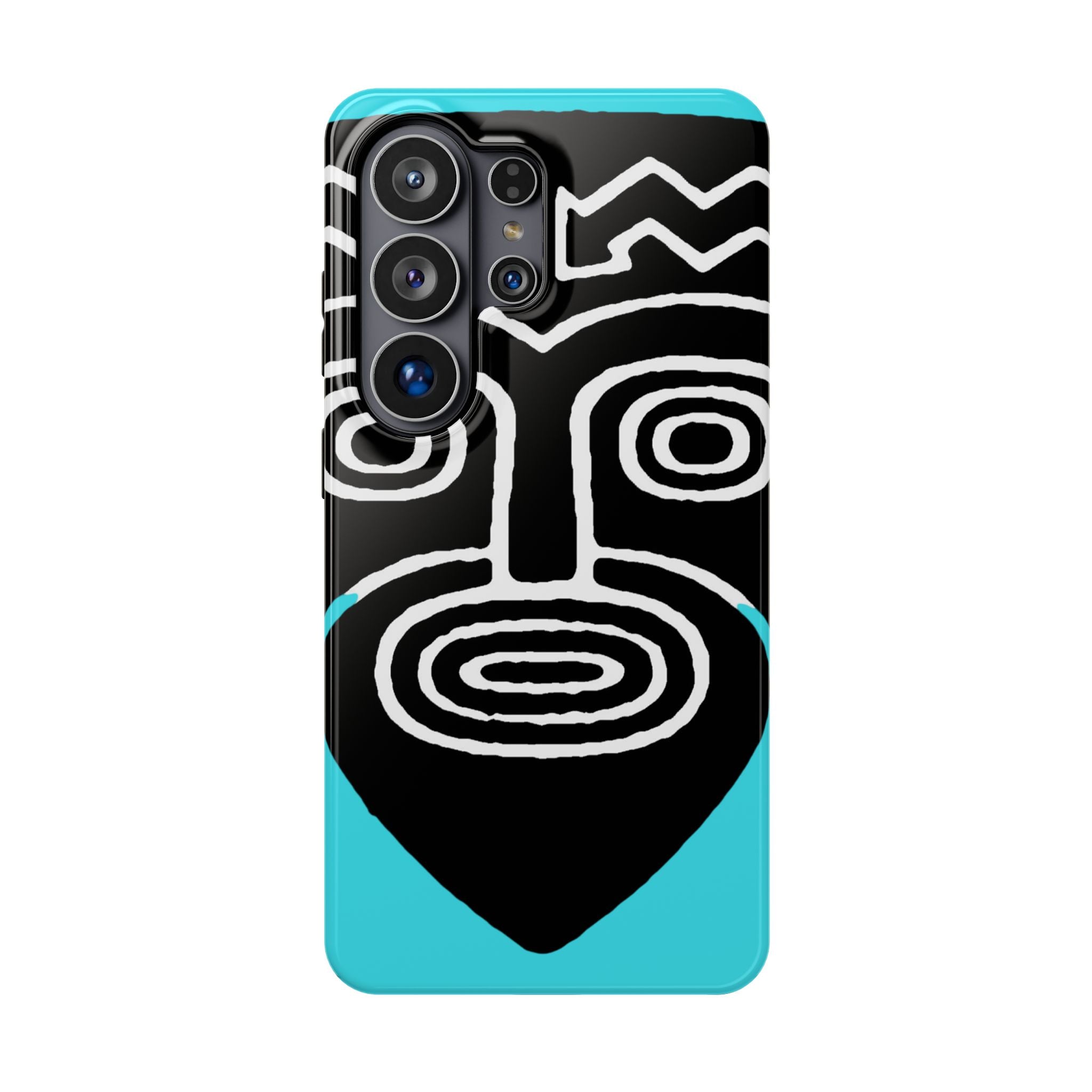 Phone case Impact-Resistant  — Abstract Tribal Mask Design (Black & Teal)