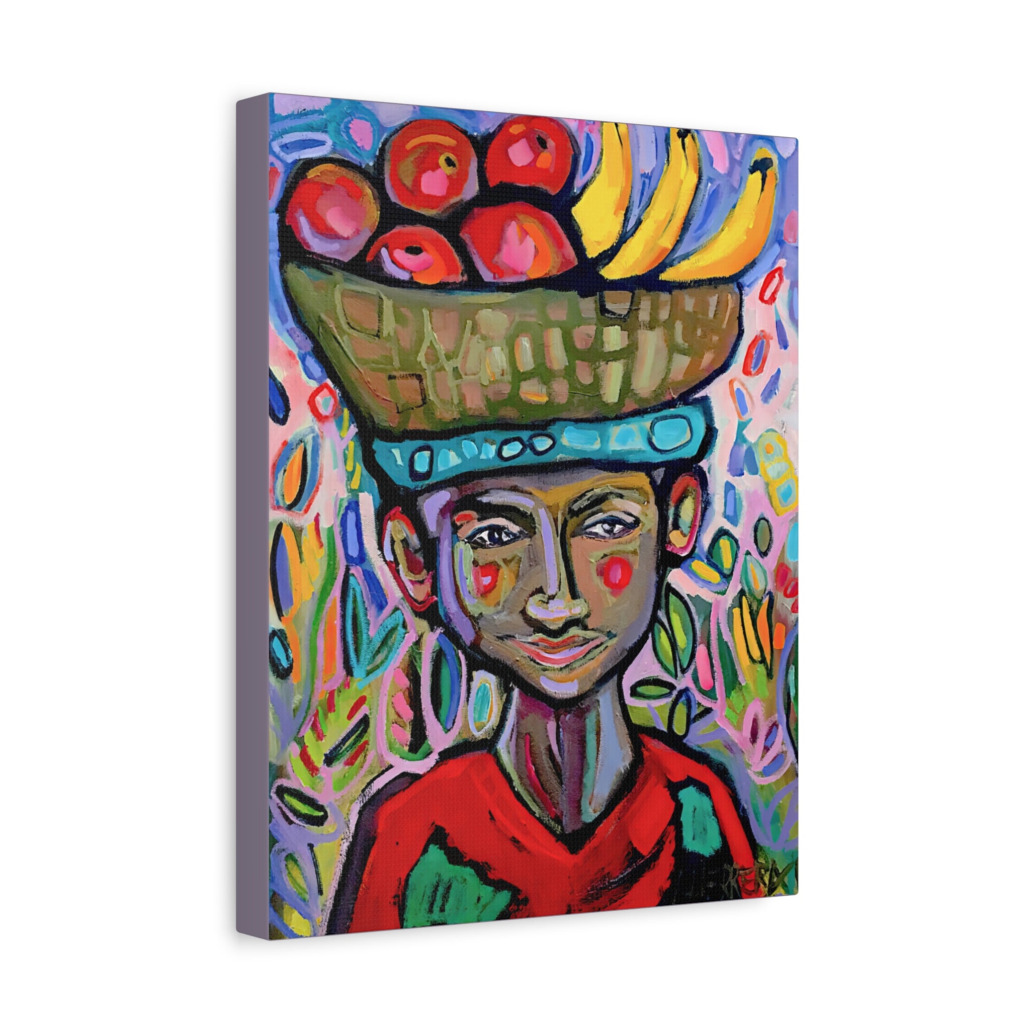 Canvas Print o Fruit Vendor Matte Canvas – Colorful Folk Art Wall Art, Stretched 1.25"