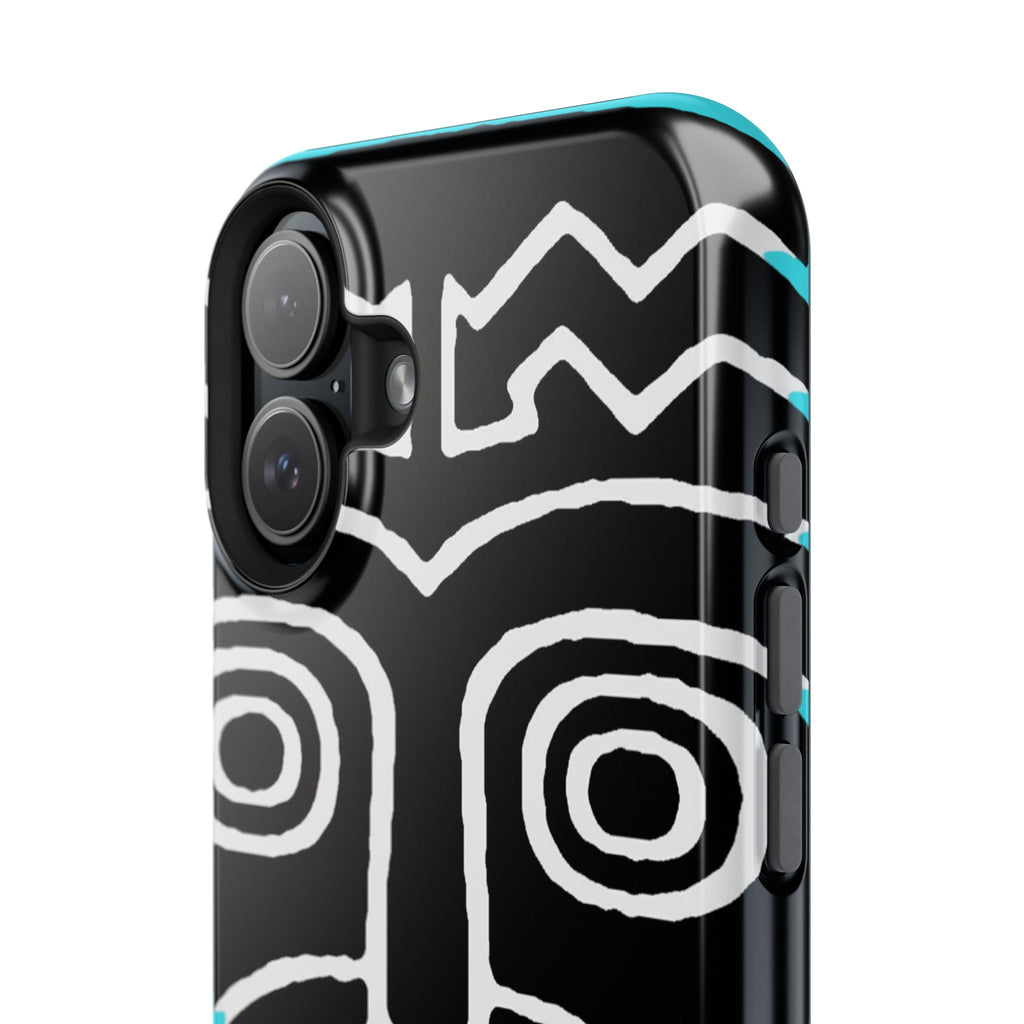 Phone case Impact-Resistant  — Abstract Tribal Mask Design (Black & Teal)