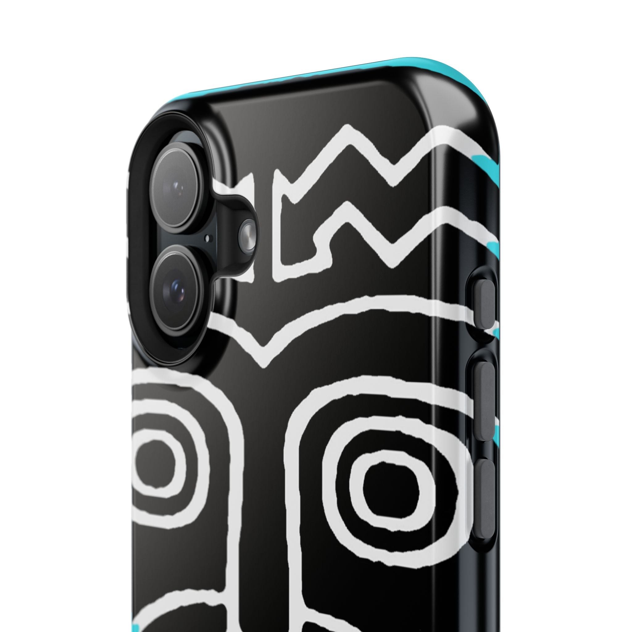 Phone case Impact-Resistant  — Abstract Tribal Mask Design (Black & Teal)