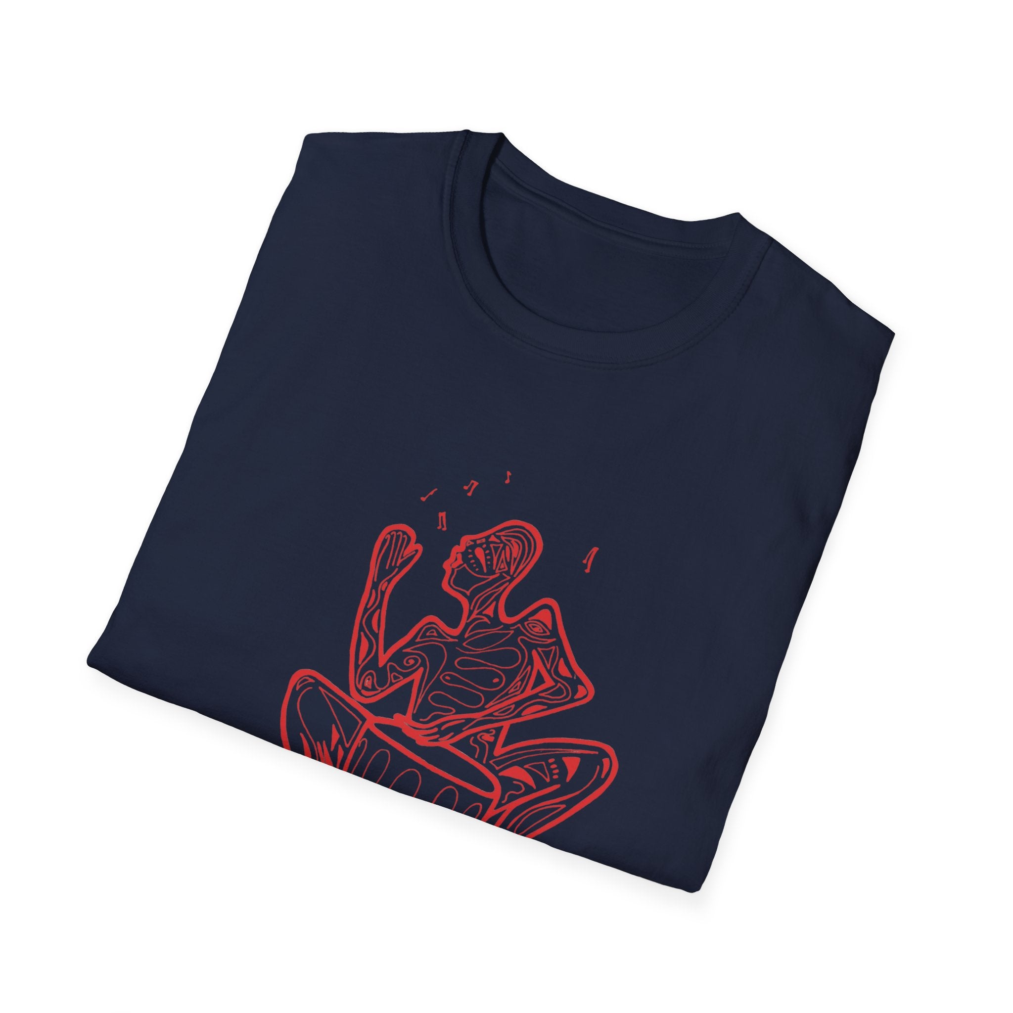 T-Shirt with red lined big drum drummer — Red Line Native Drummer Illustration