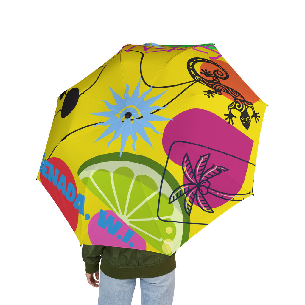 Umbrella Grenada Abstract Art Foldable  – Colorful Semi-Automatic Rain Shield