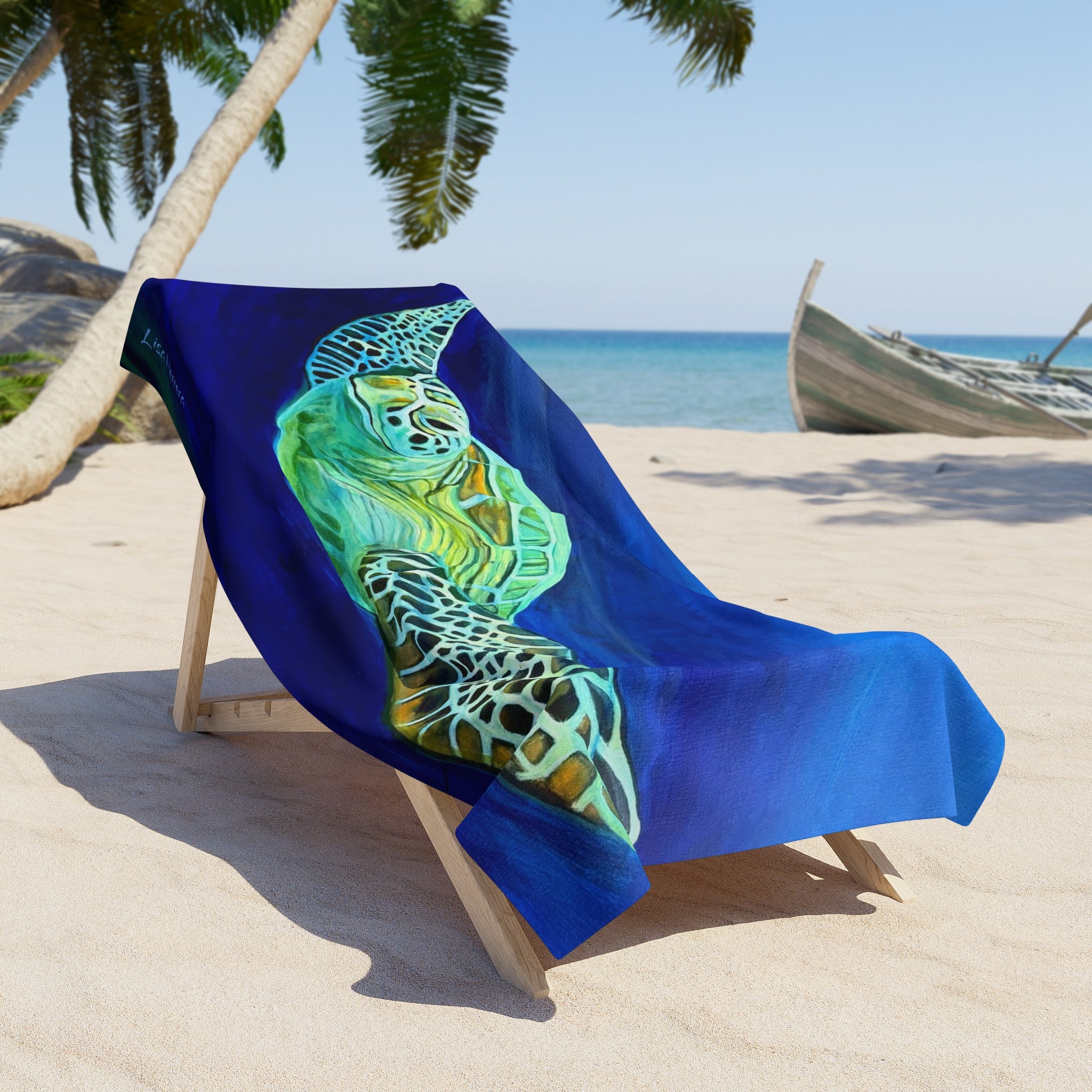 Towel Sea Turtle Beach Towel — Vibrant Ocean Blue Coastal Towel for Beach, Pool & Summer