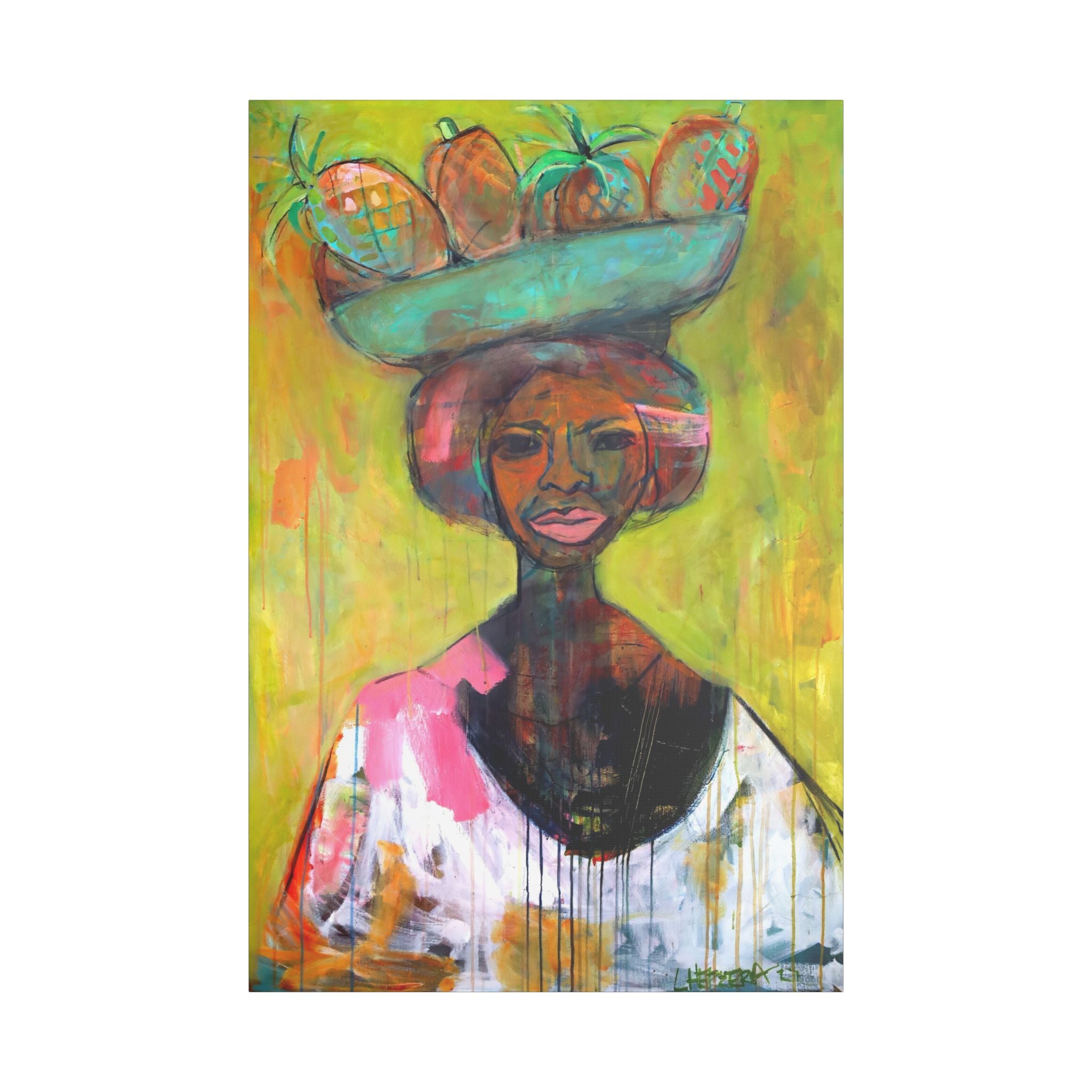 Canvas Lisa Herrera art print Lady Lady Fruit Vendor  — Stretched Wall Art