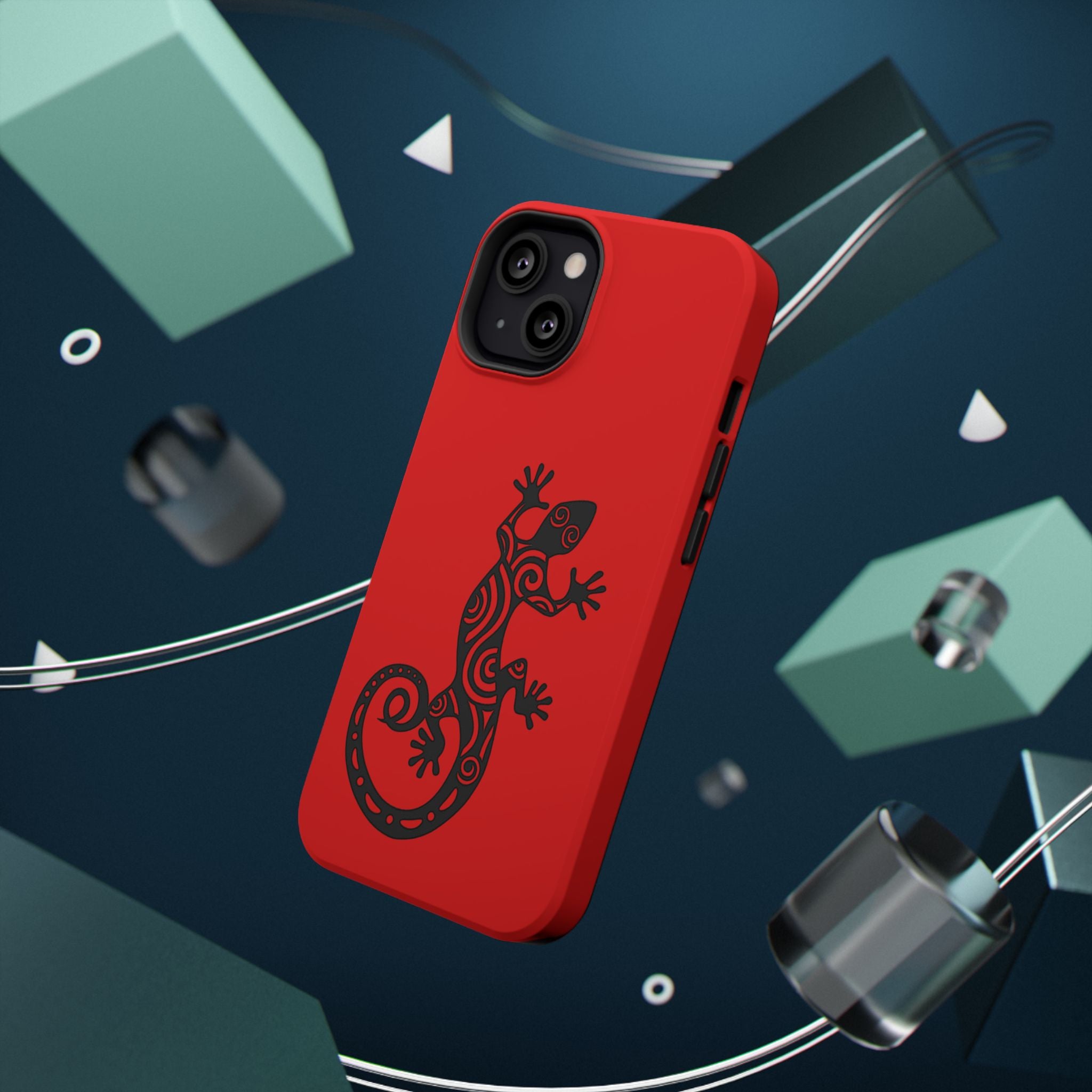 Phone Case Red Impact with Tribal Gecko Design — Shockproof Protective Cover