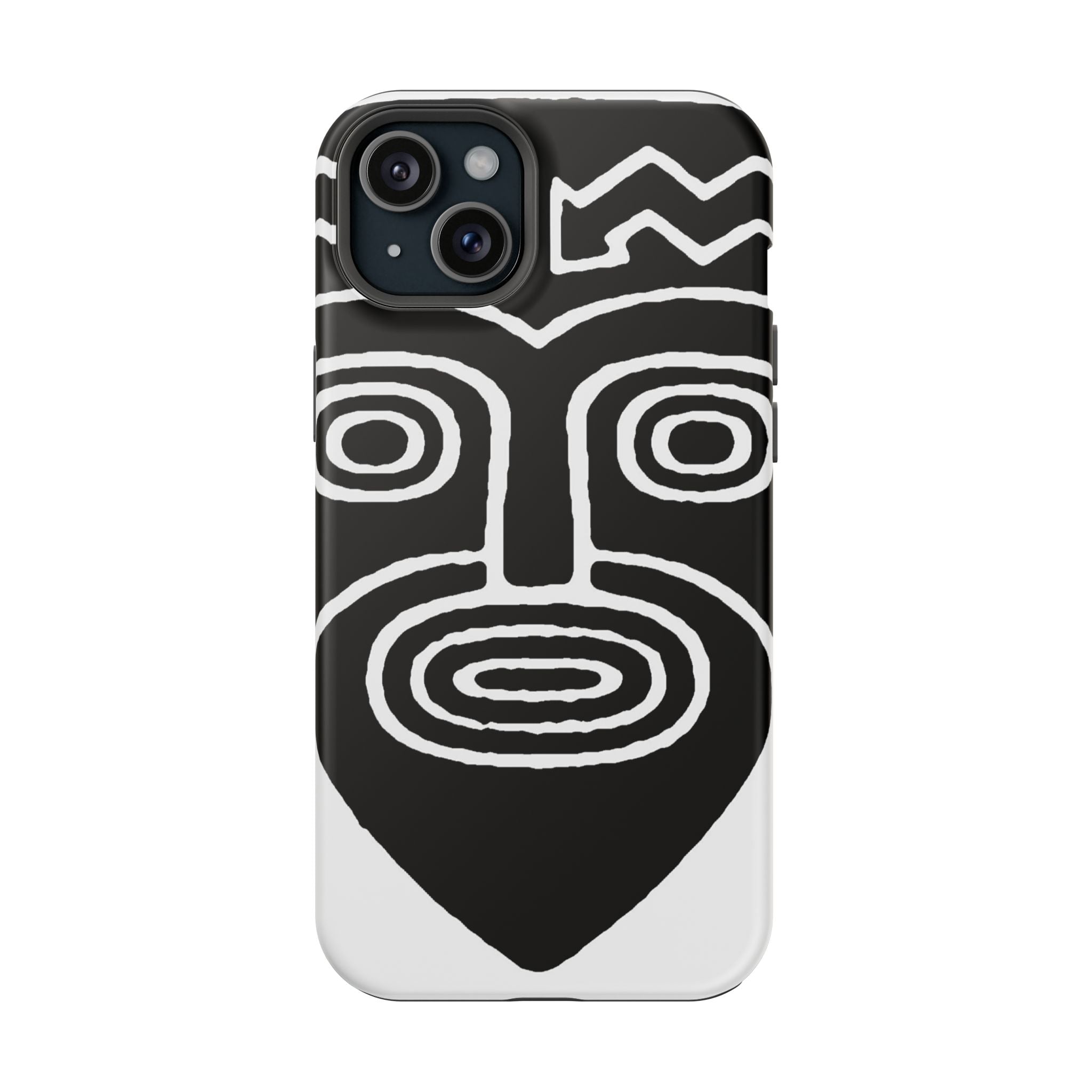 Phone Case — Black & White Tribal Mask Impact-Resistant Case