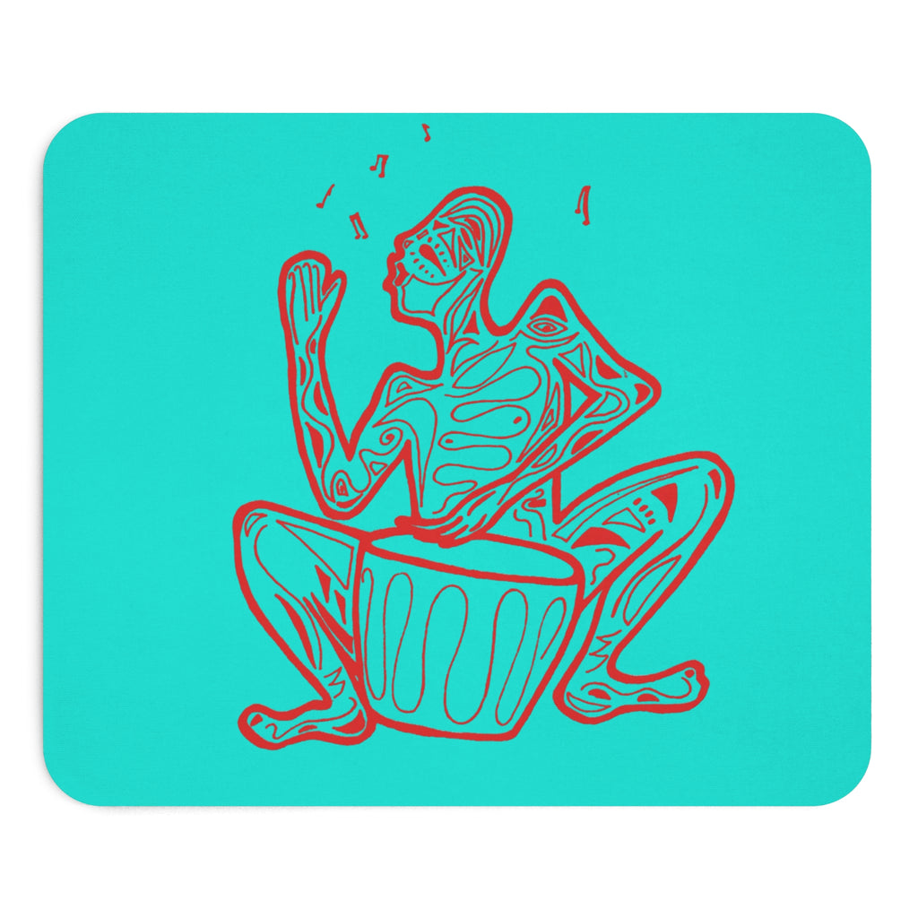 Mouse Pad Native Drummer Illustration— Turquoise Tribal Drummer Mouse Pad