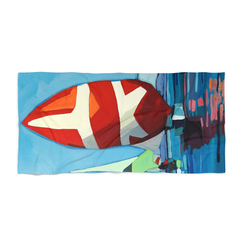 Beach Towel Print of Painting Sail Boats — Colorful Nautical Art Towel for Summer