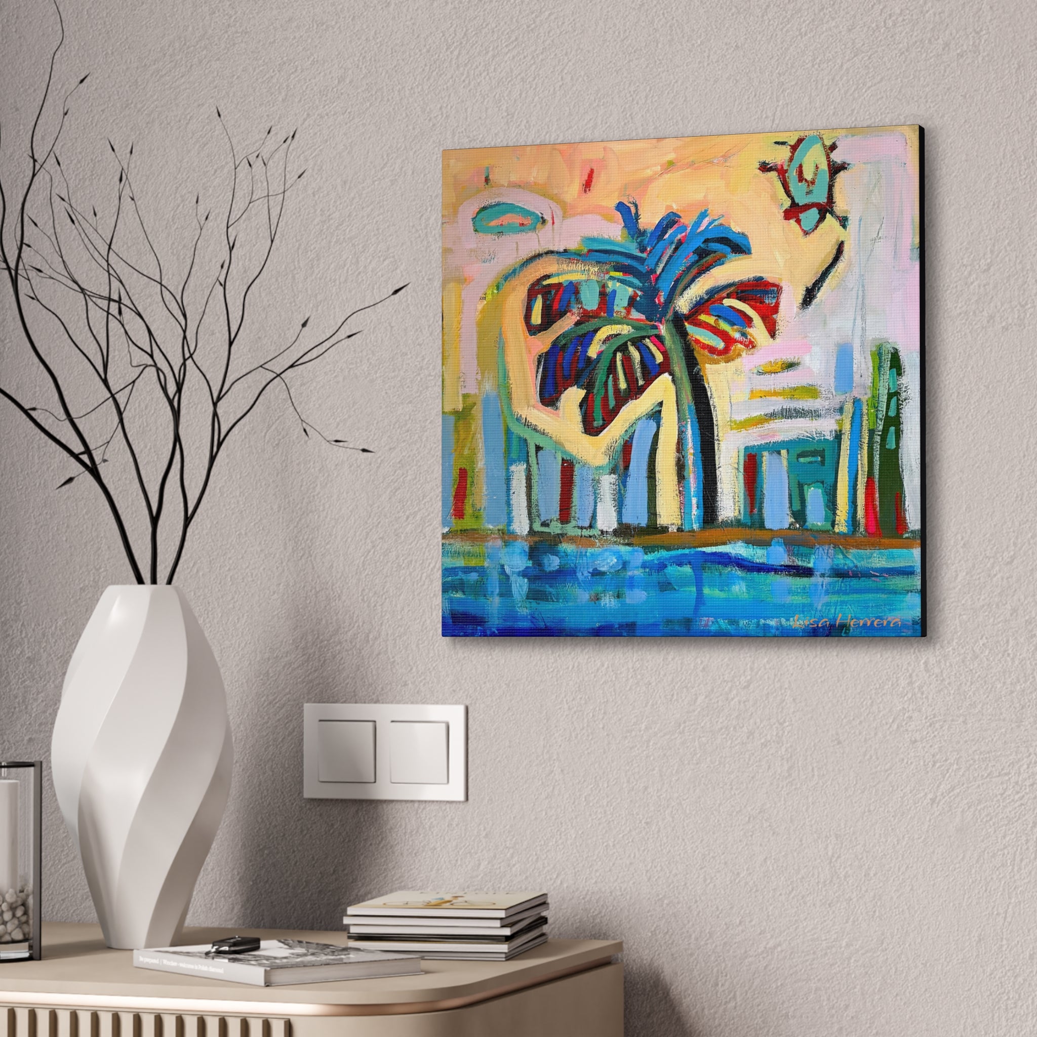 Canvas Print Lisa Herrera Art Tropical Palm Canvas Print – Colorful Abstract Beach Wall Art (Satin Stretched)