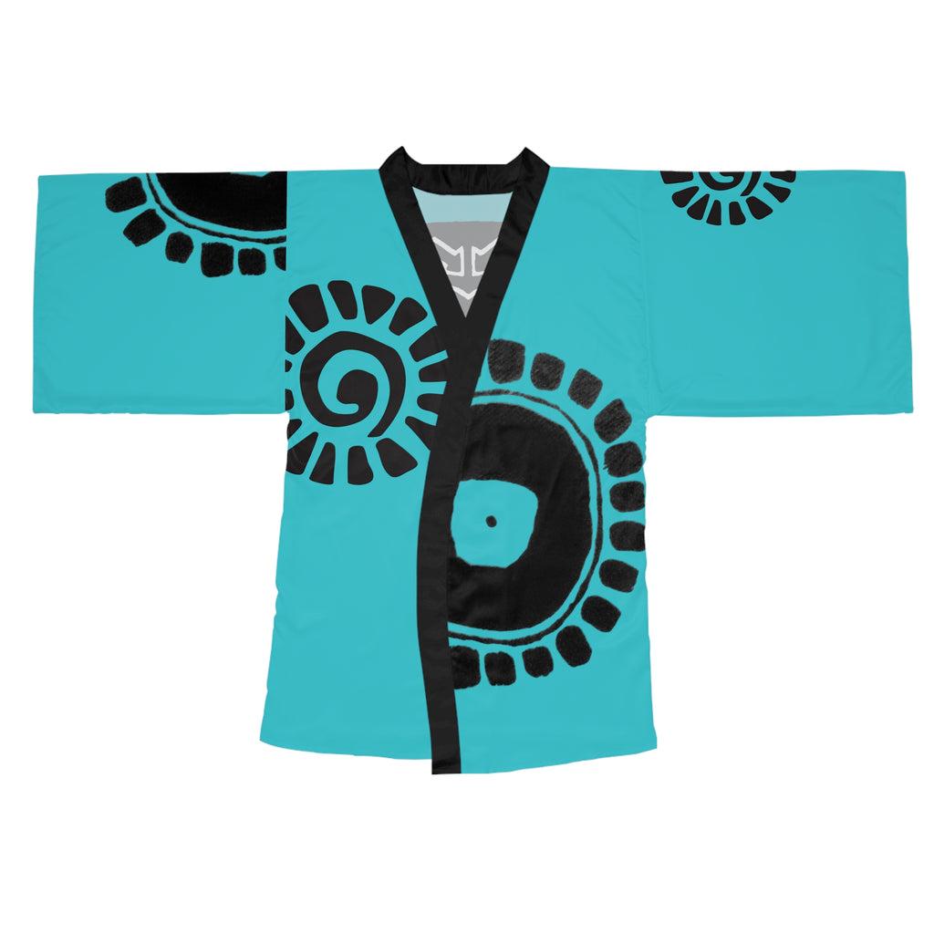 Kimono Robe Petroglyphs Blue — Lightweight Long Sleeve Lounge Wrap