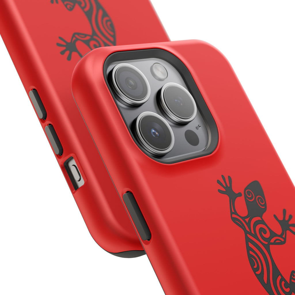 Phone Case Red Impact with Tribal Gecko Design — Shockproof Protective Cover