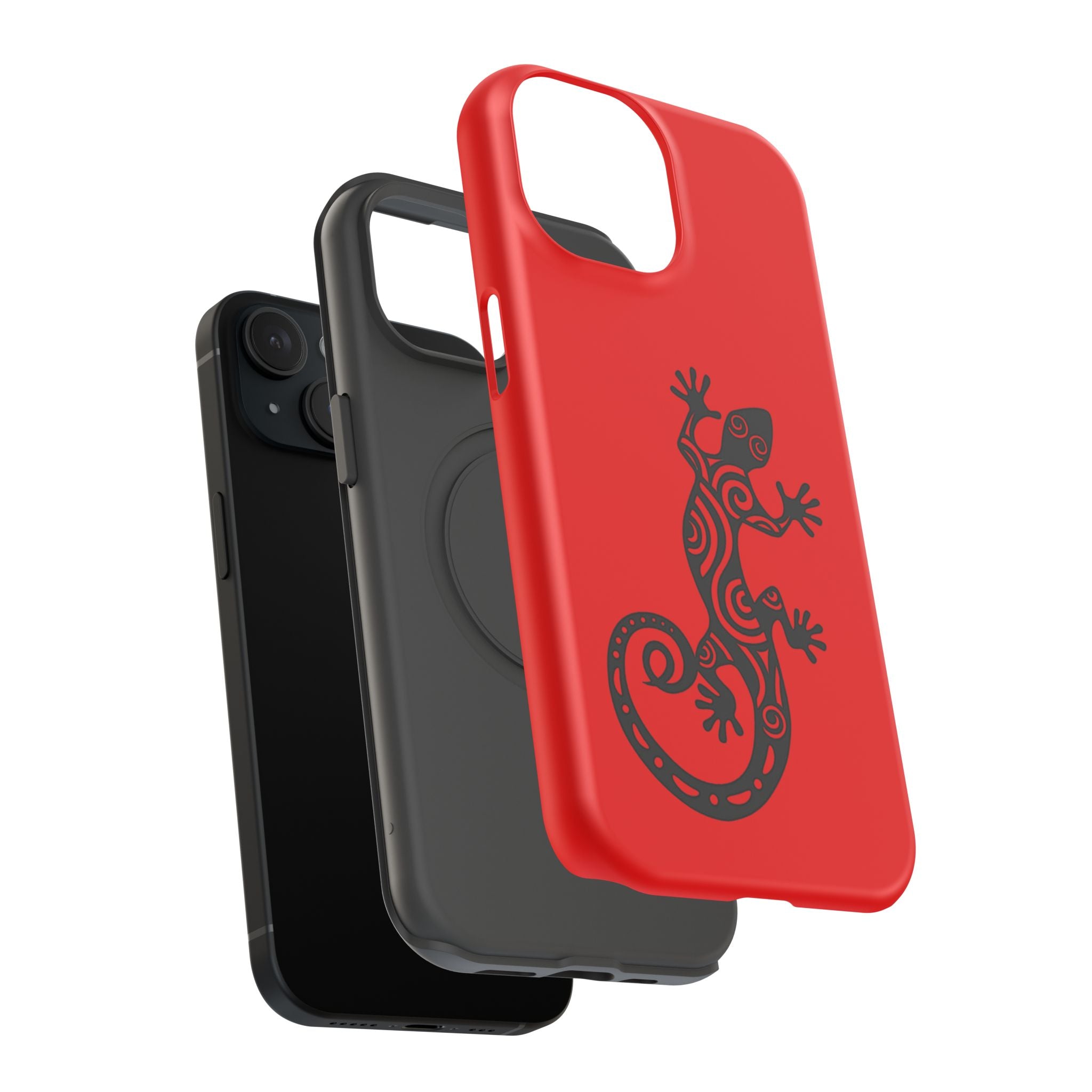 Phone Case Red Impact with Tribal Gecko Design — Shockproof Protective Cover