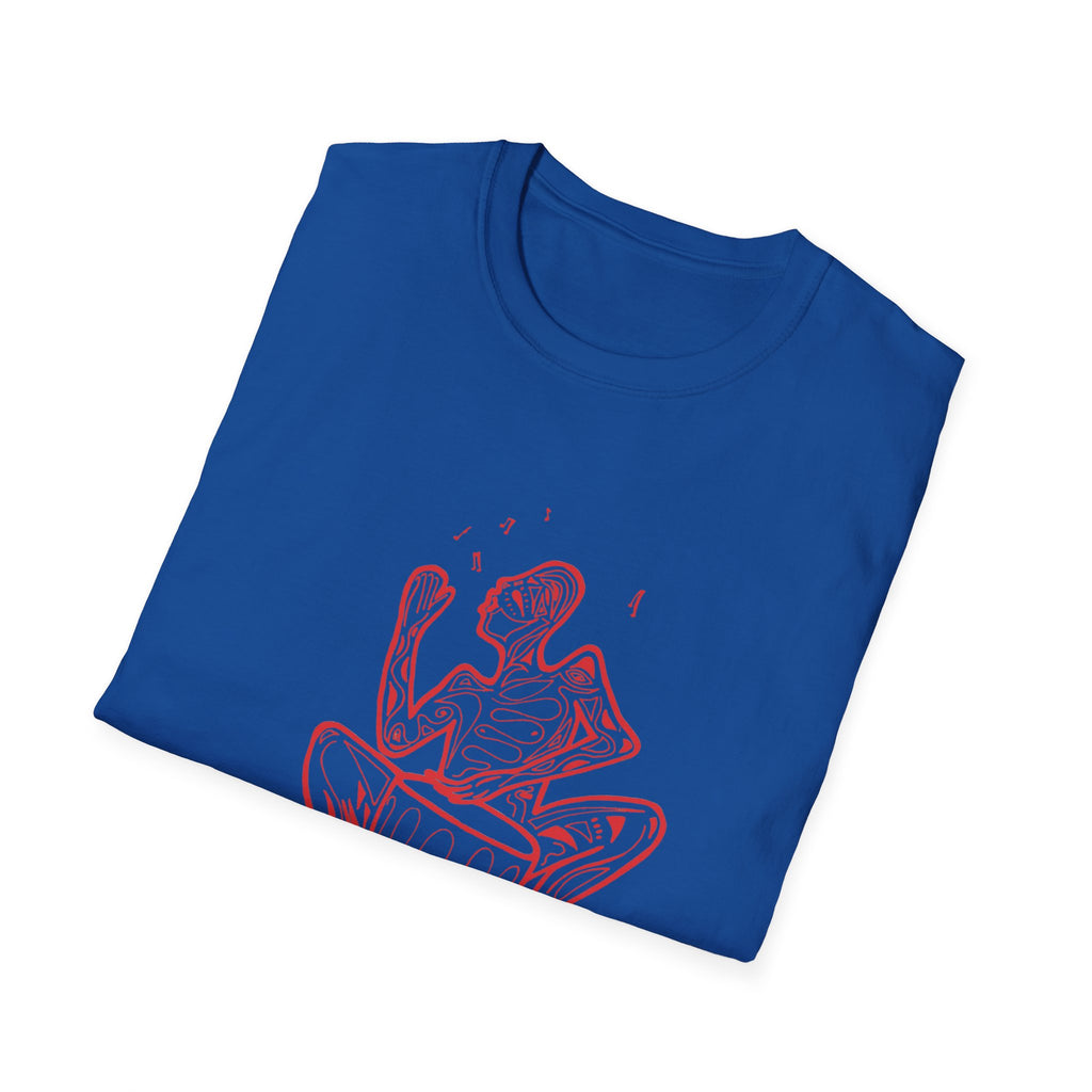 T-Shirt with red lined big drum drummer — Red Line Native Drummer Illustration
