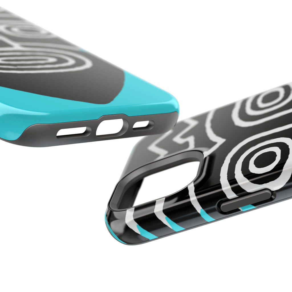 Phone case Impact-Resistant  — Abstract Tribal Mask Design (Black & Teal)