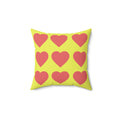 Throw Pillow Red Hearts on Yellow  - Decorative Cushion