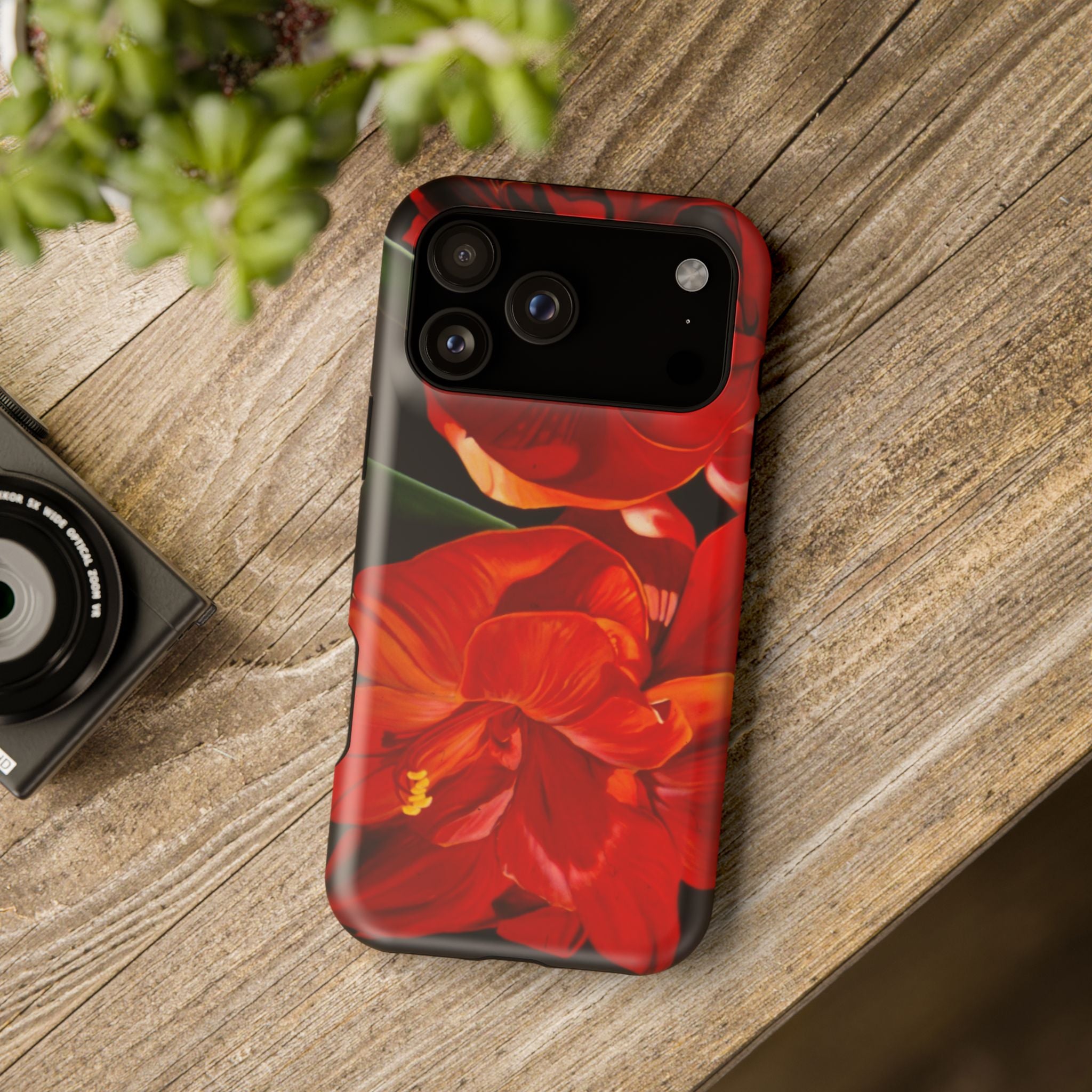 Phone case Lisa Herrera art print Red Amaryllis Floral Impact-Resistant Phone Case