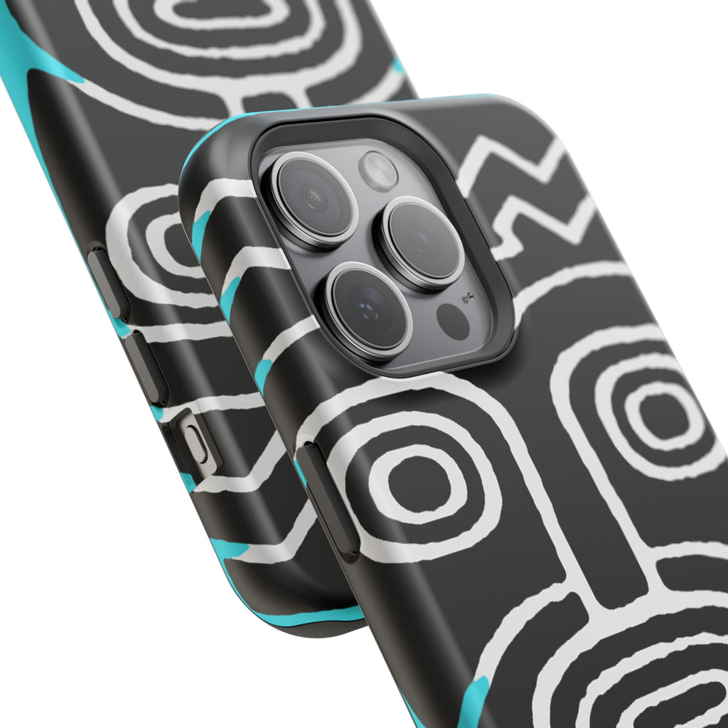 Phone case Impact-Resistant  — Abstract Tribal Mask Design (Black & Teal)