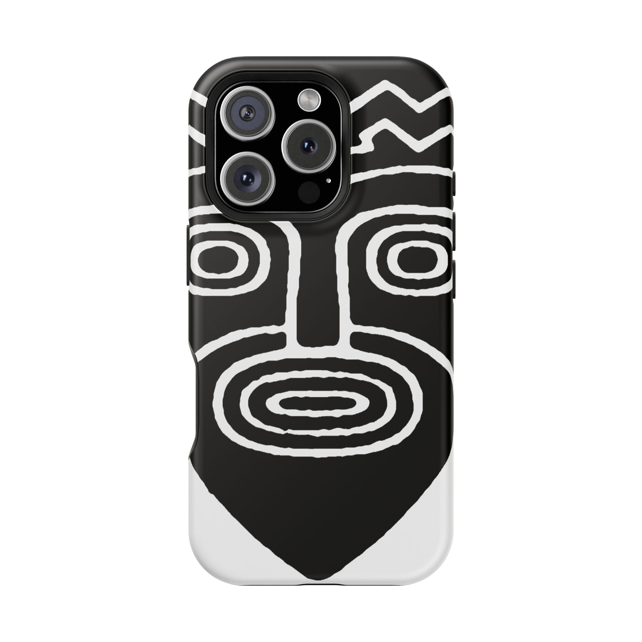 Phone Case — Black & White Tribal Mask Impact-Resistant Case