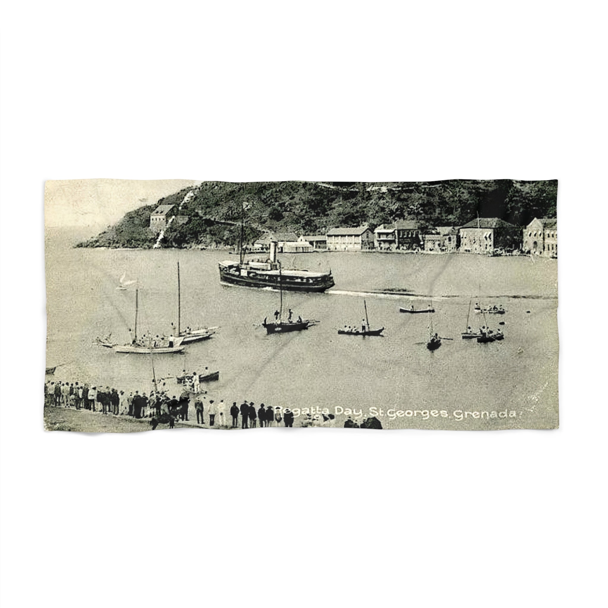 Beach Towel Old Blk and Wht photo Grenada Carenage — Old Grenada