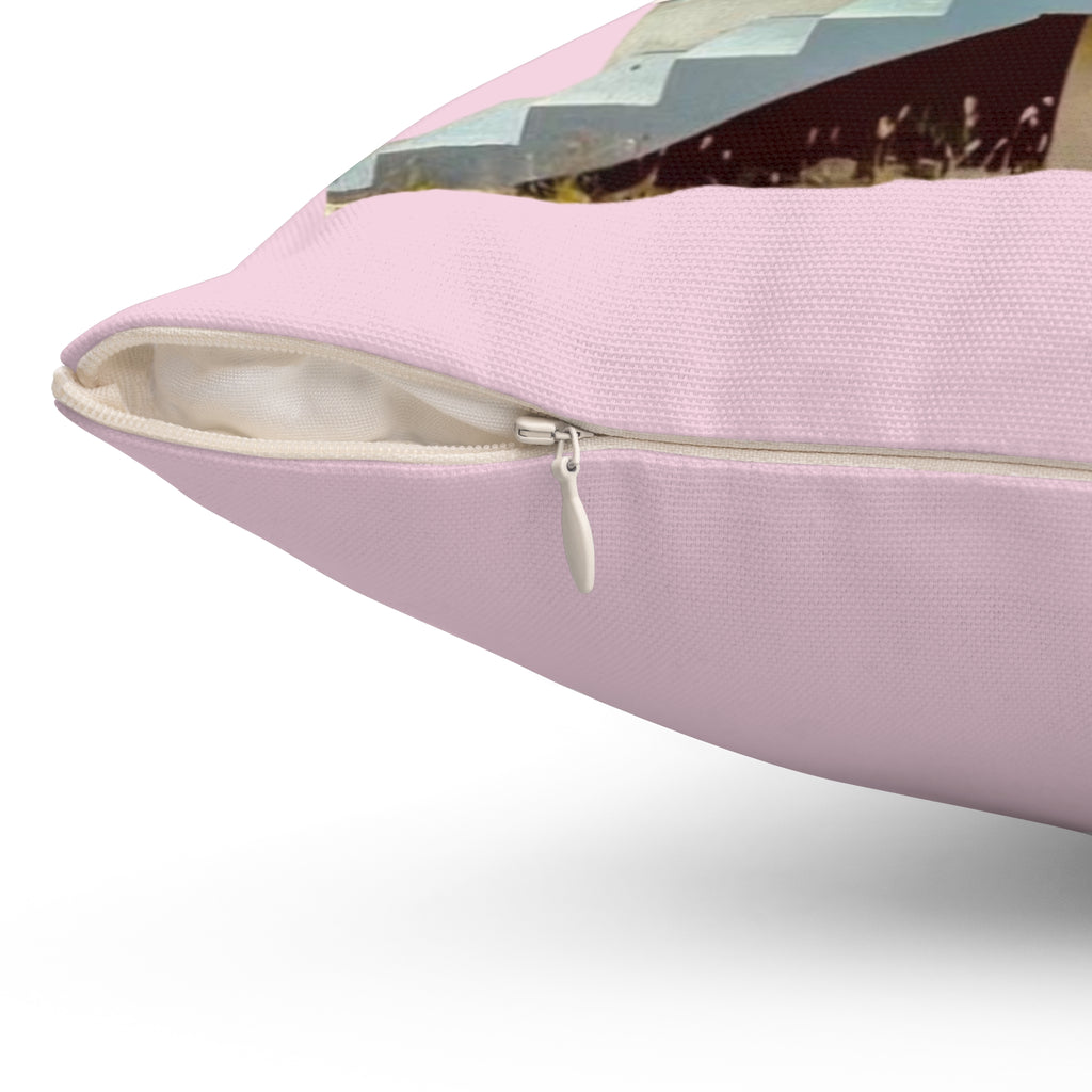 Throw Pillow Chattel House Barbados Pink - Tropical Decorative Cushion