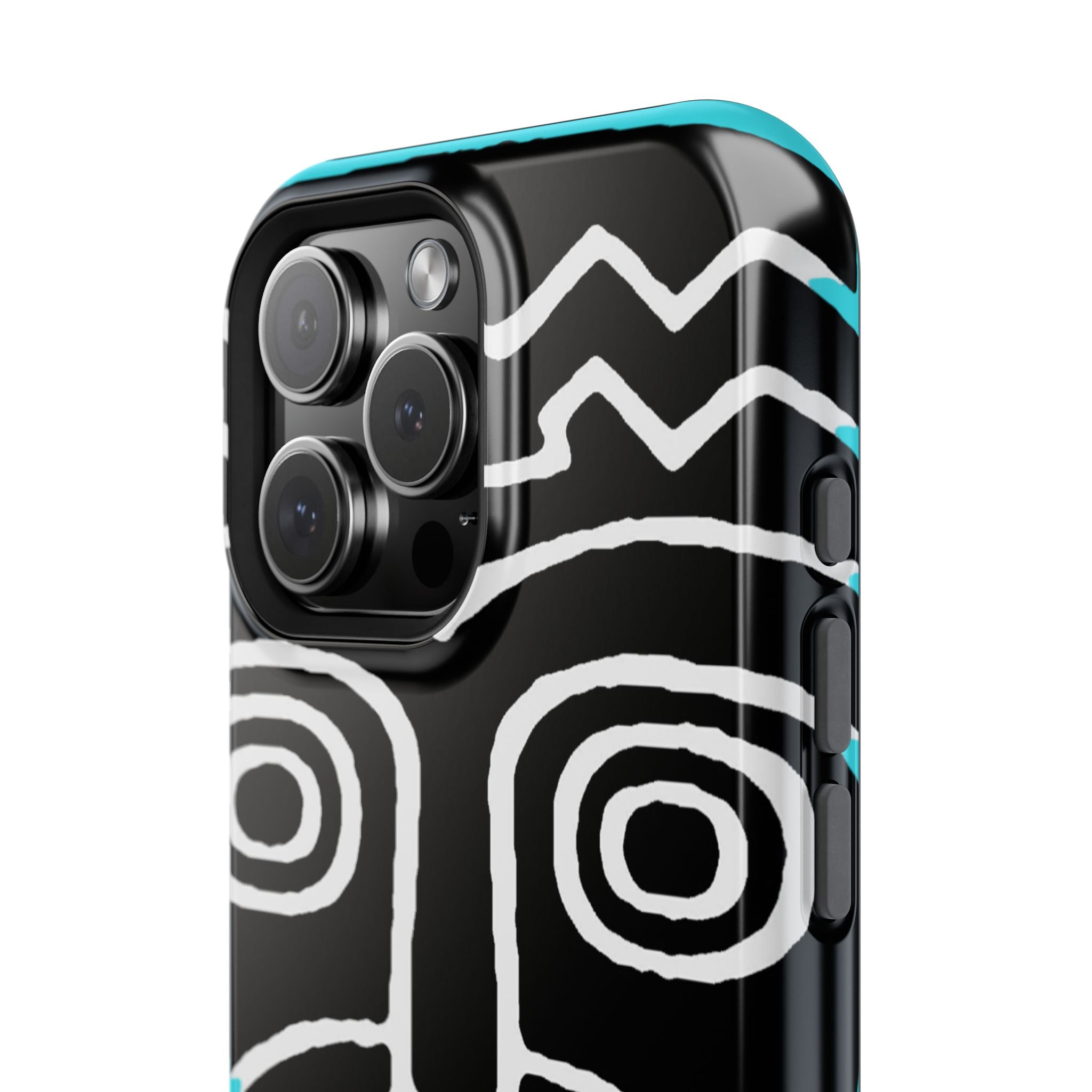 Phone case Impact-Resistant  — Abstract Tribal Mask Design (Black & Teal)