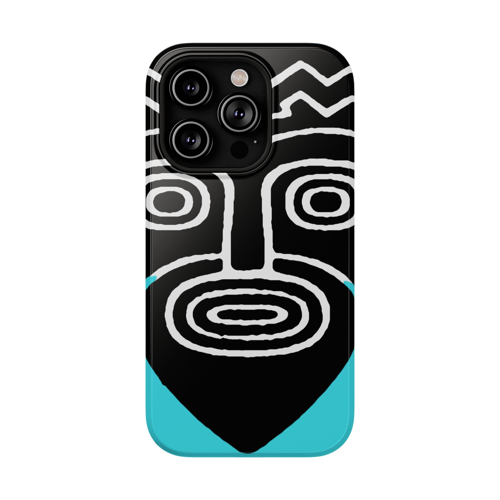 Phone case Impact-Resistant  — Abstract Tribal Mask Design (Black & Teal)