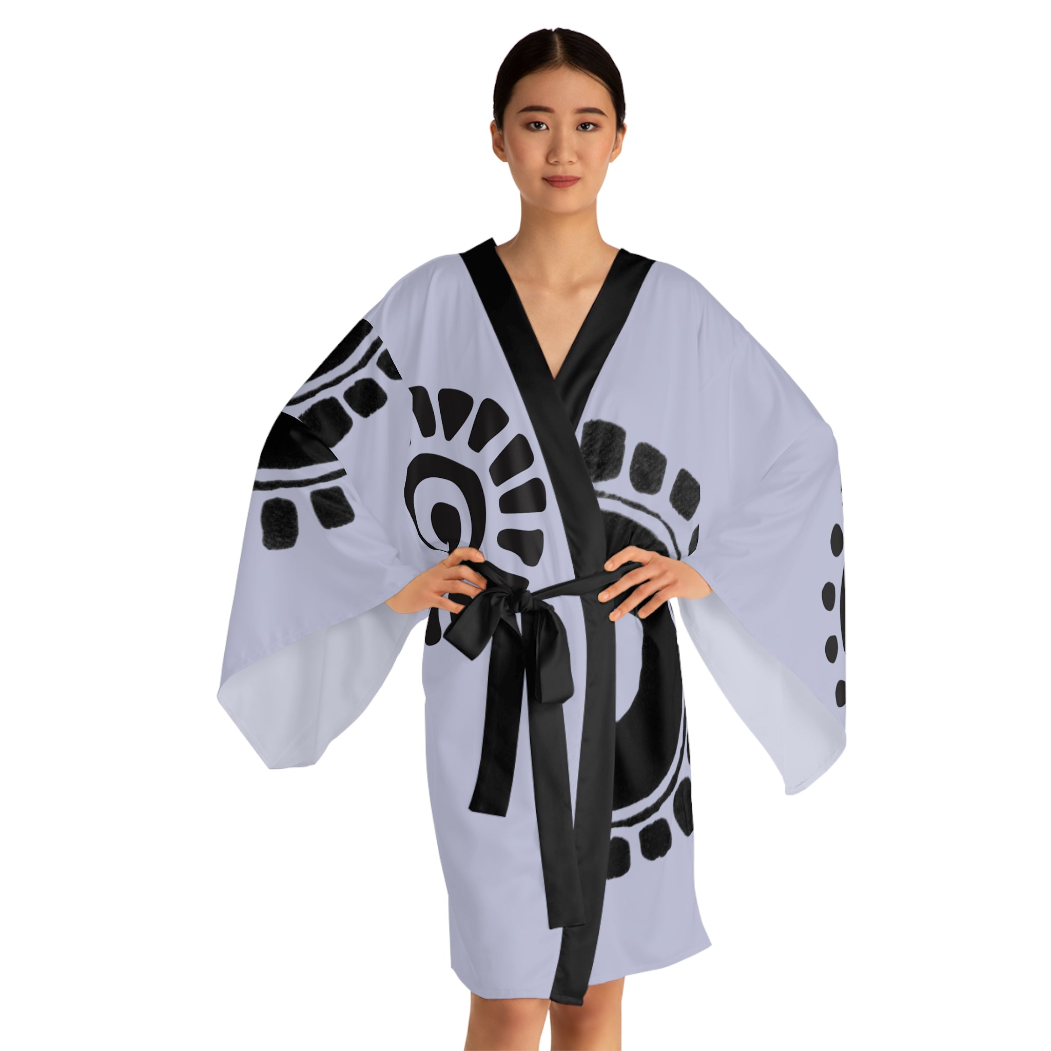 Kimono Robe Petroglyphs Lilac — Lightweight Long Sleeve Lounge Wrap