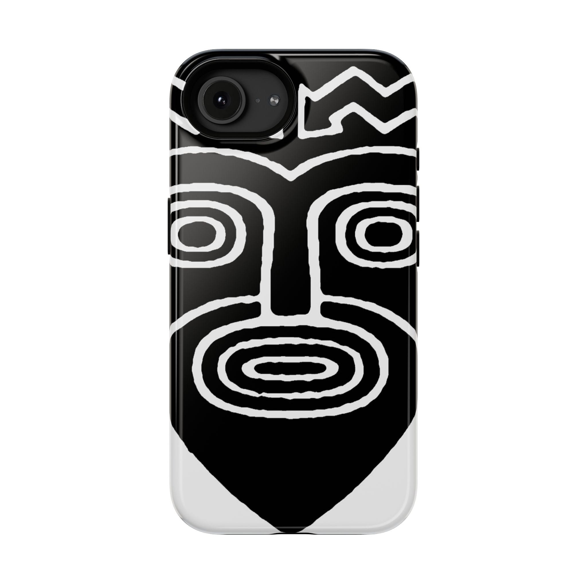 Phone Case — Black & White Tribal Mask Impact-Resistant Case