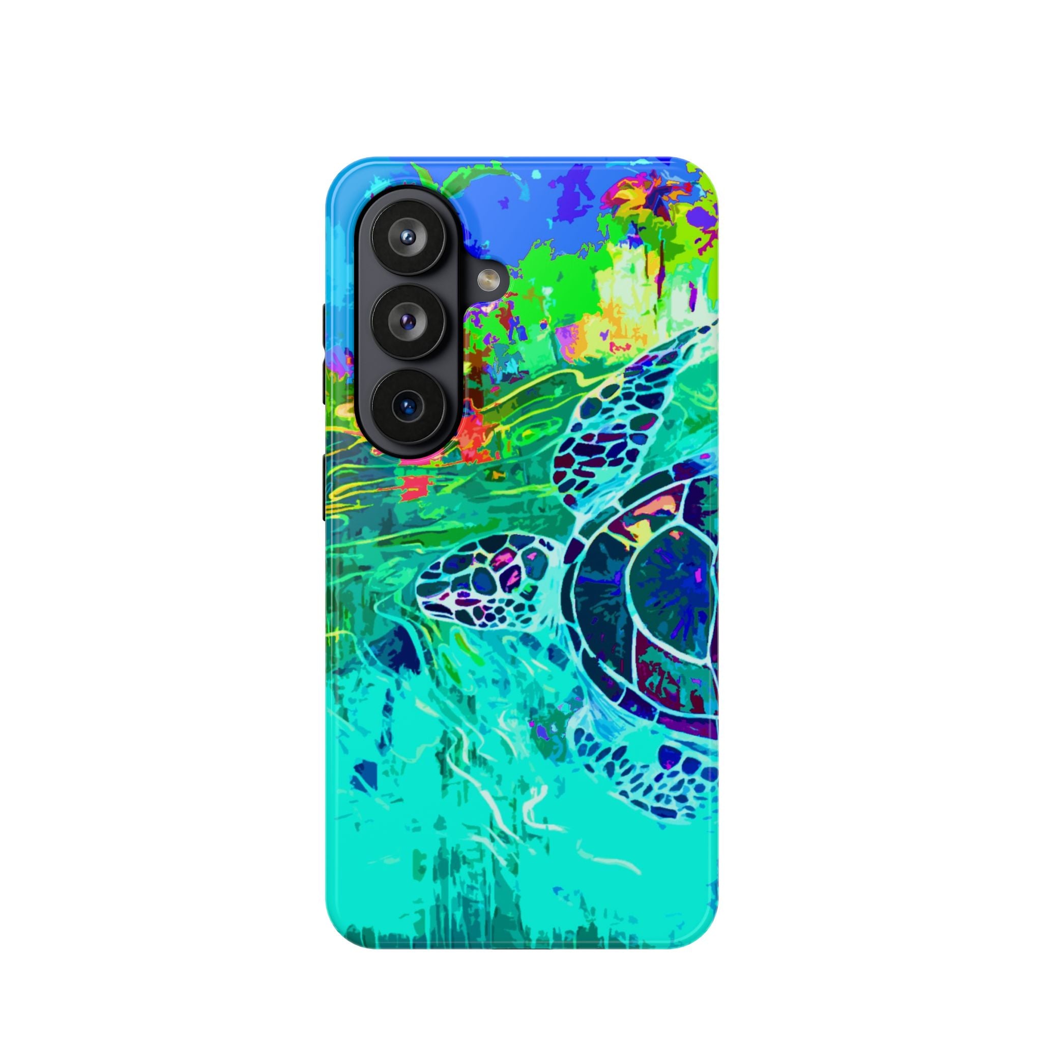 Phone Case Lisa Herrera art print Sea Turtle — Vibrant Teal Impact-Resistant Cover