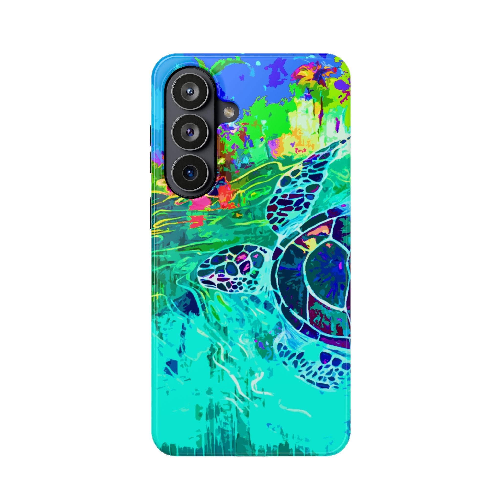 Phone Case Lisa Herrera art print Sea Turtle — Vibrant Teal Impact-Resistant Cover