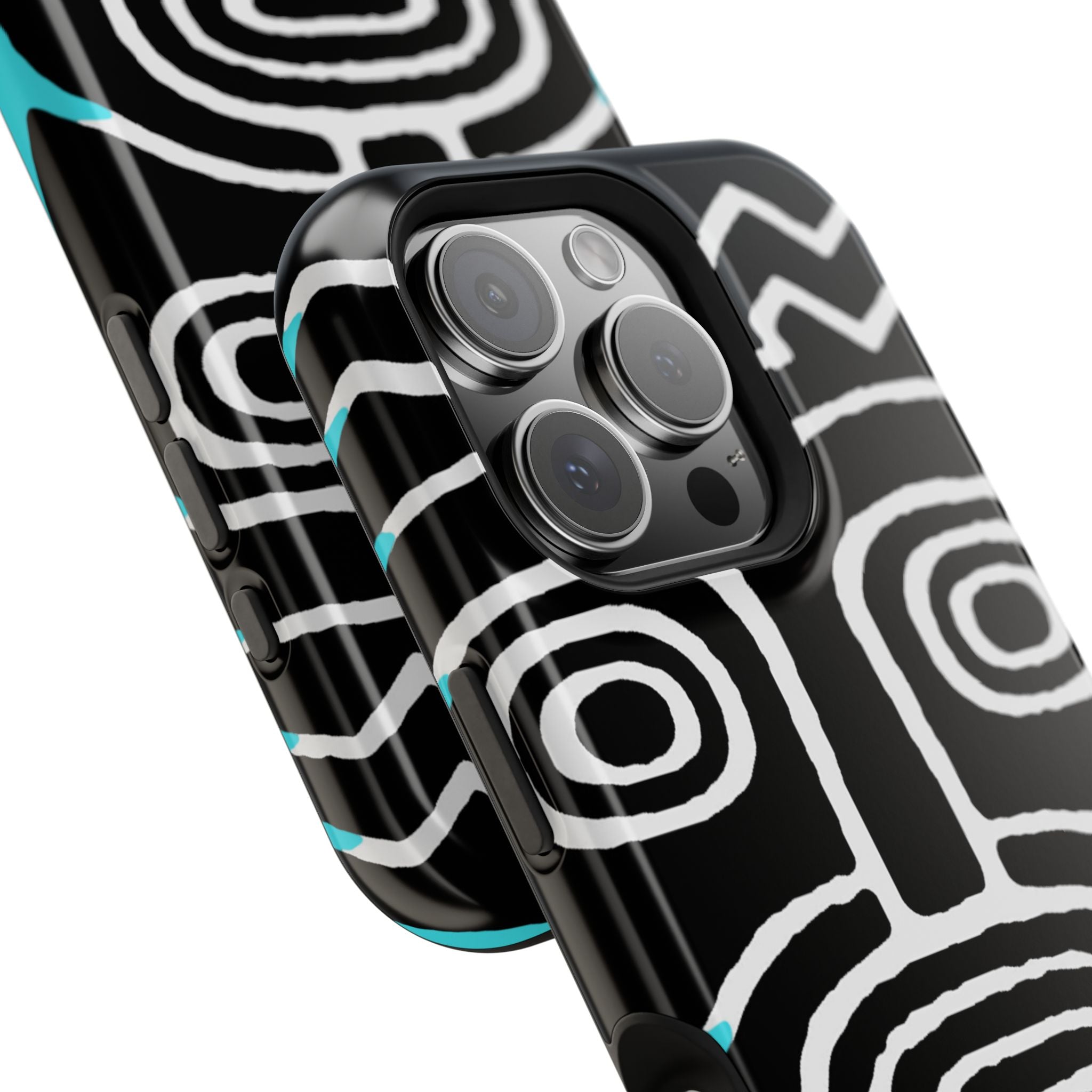 Phone case Impact-Resistant  — Abstract Tribal Mask Design (Black & Teal)