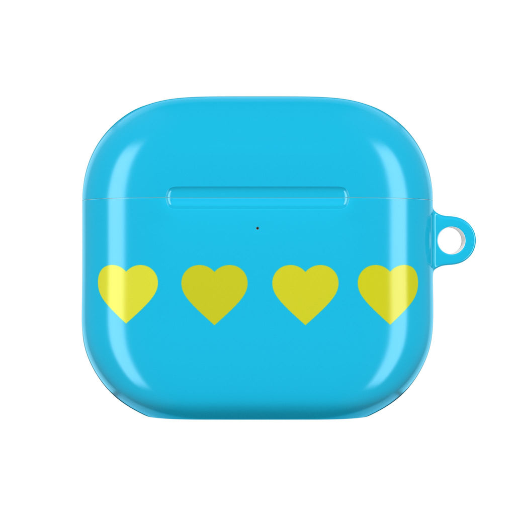 Air Pods Yellow Hearts on Turquoise AirPod Case — Waterproof  Protective Cover