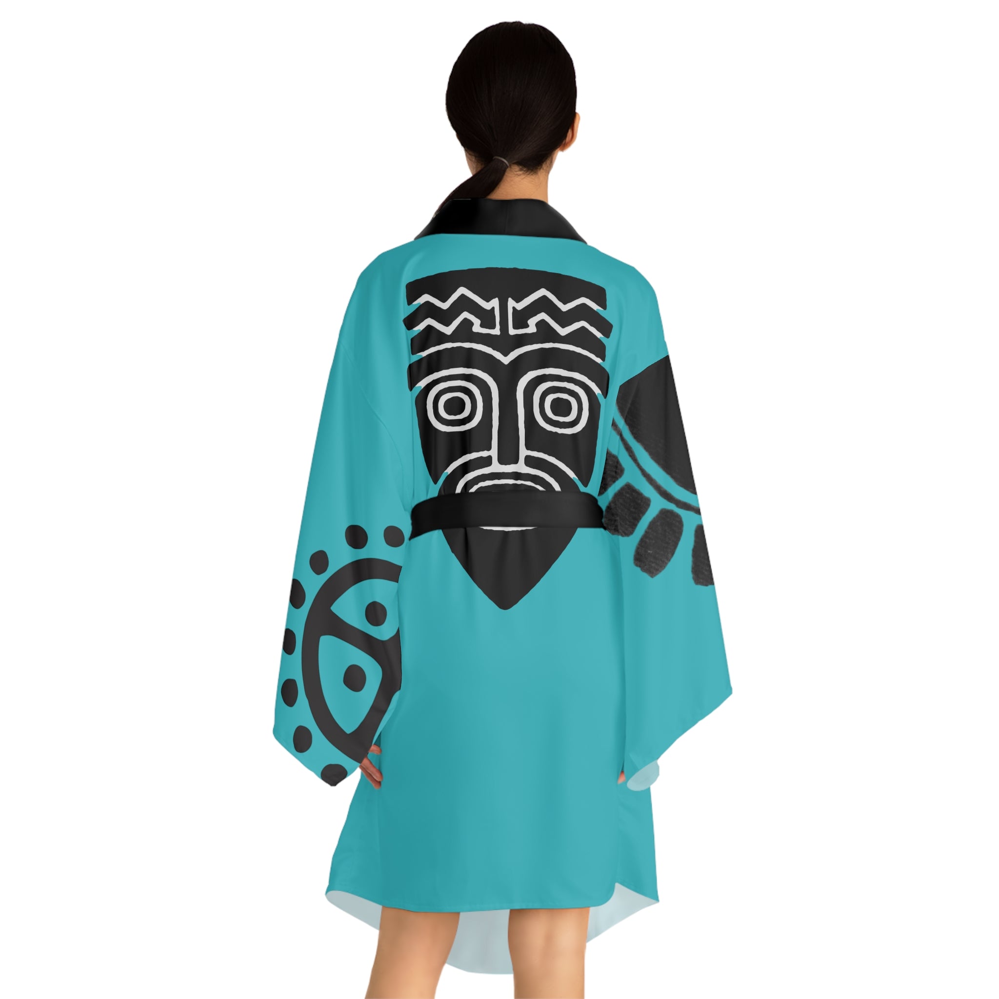 Kimono Robe Petroglyphs Blue — Lightweight Long Sleeve Lounge Wrap
