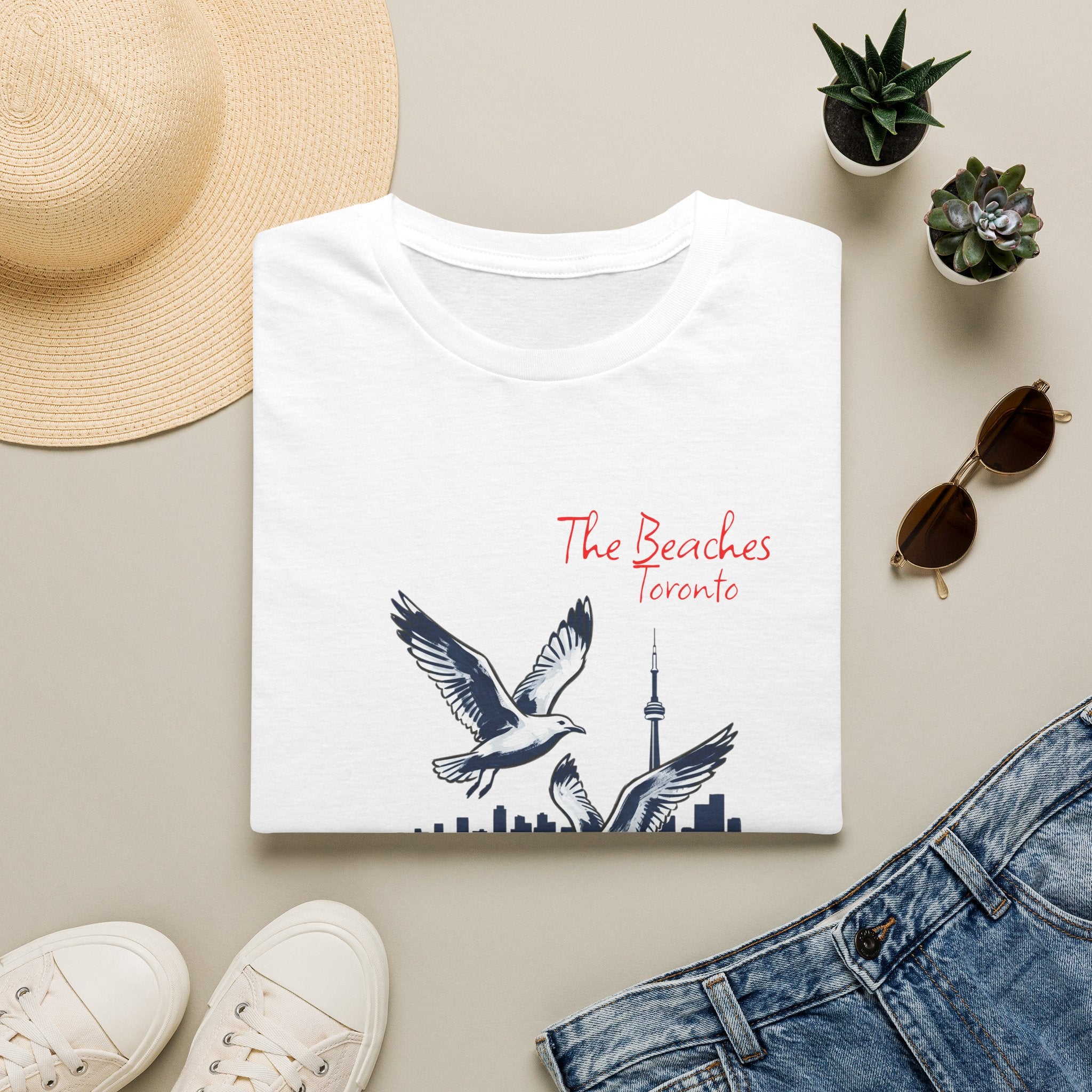 T-Shirt — The Beaches Toronto with Seagulls and cn tower