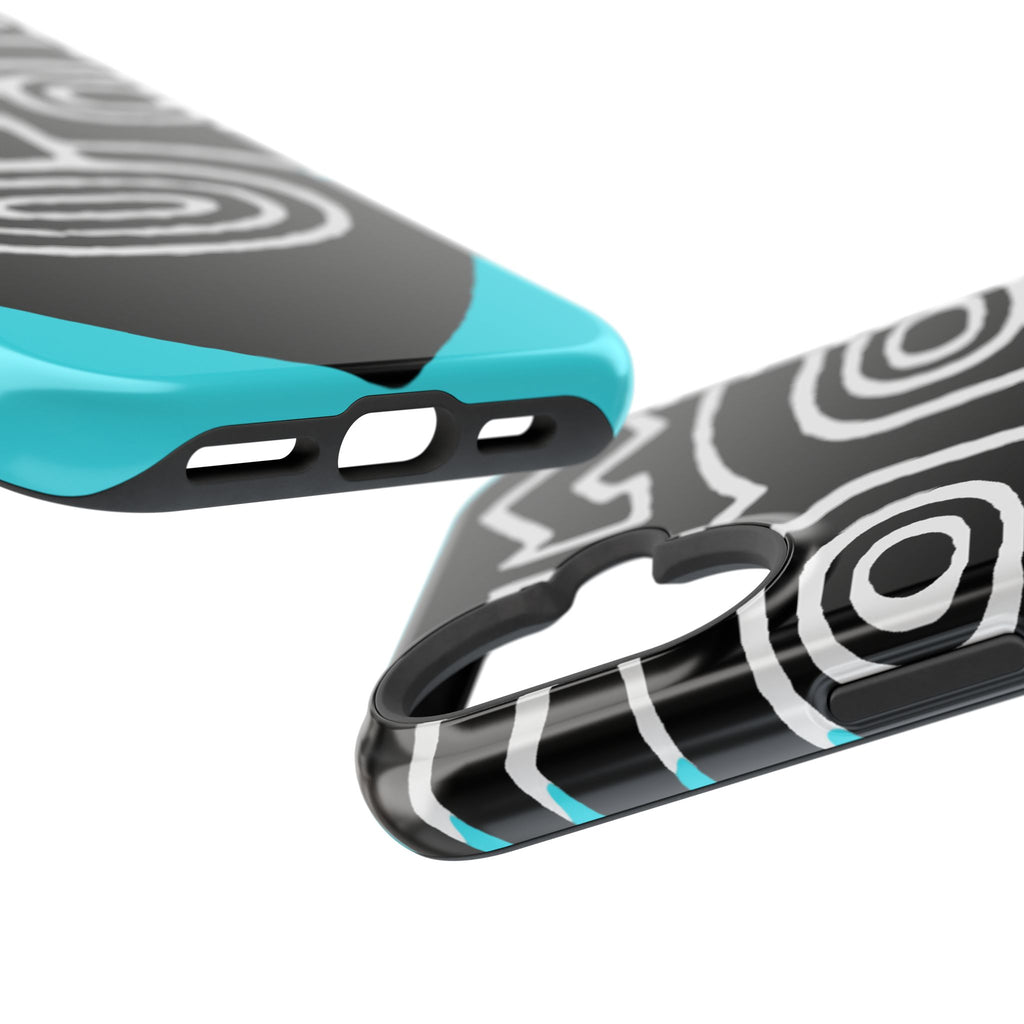 Phone case Impact-Resistant  — Abstract Tribal Mask Design (Black & Teal)