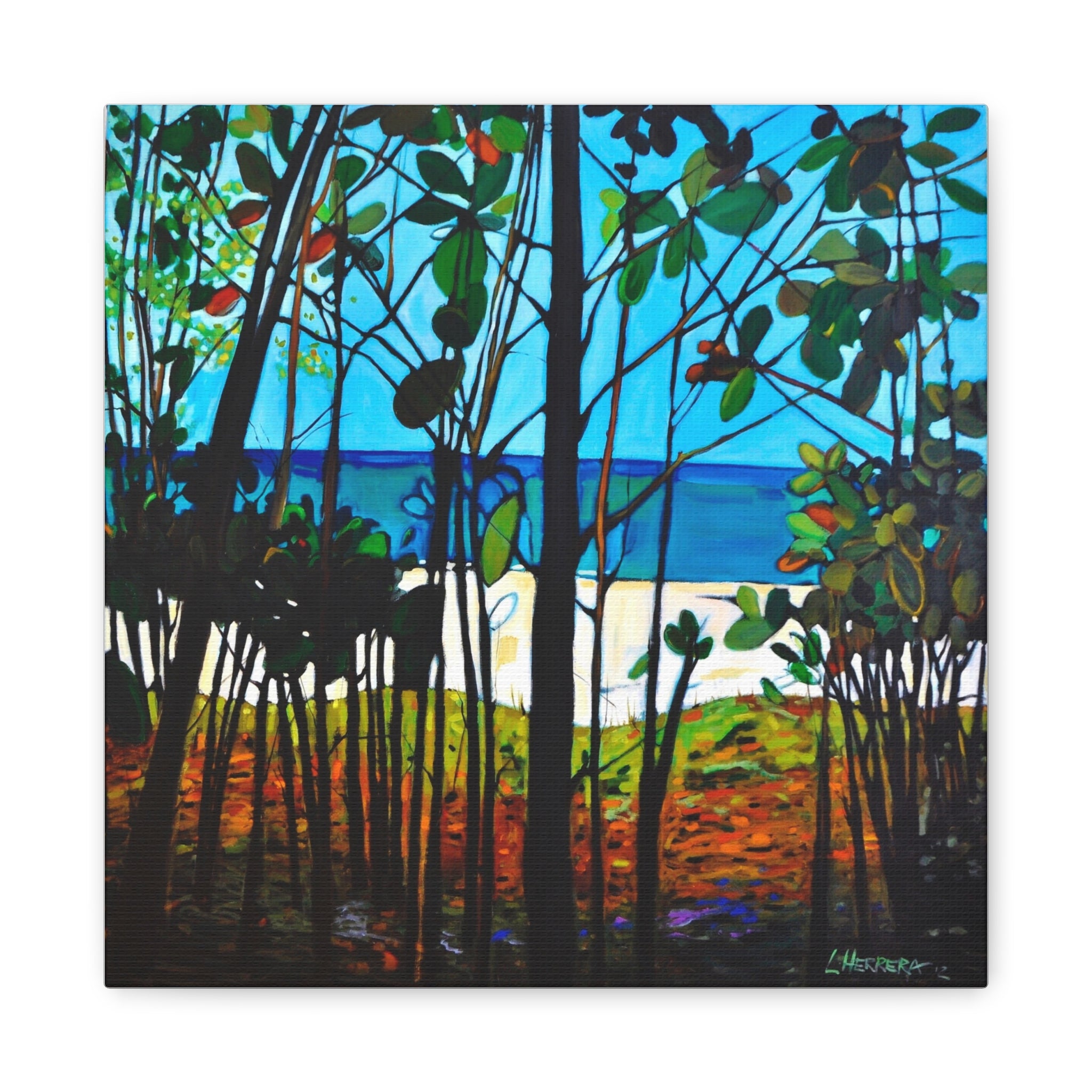 Canvas Print Lisa Herrera Art Thru The Trees  Wall Art — Beach Trees Seascape Print