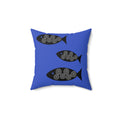 Throw Pillow Coastal Aqua Fish Throw Pillow — Modern Black Fish Pattern on Turquoise Cushion