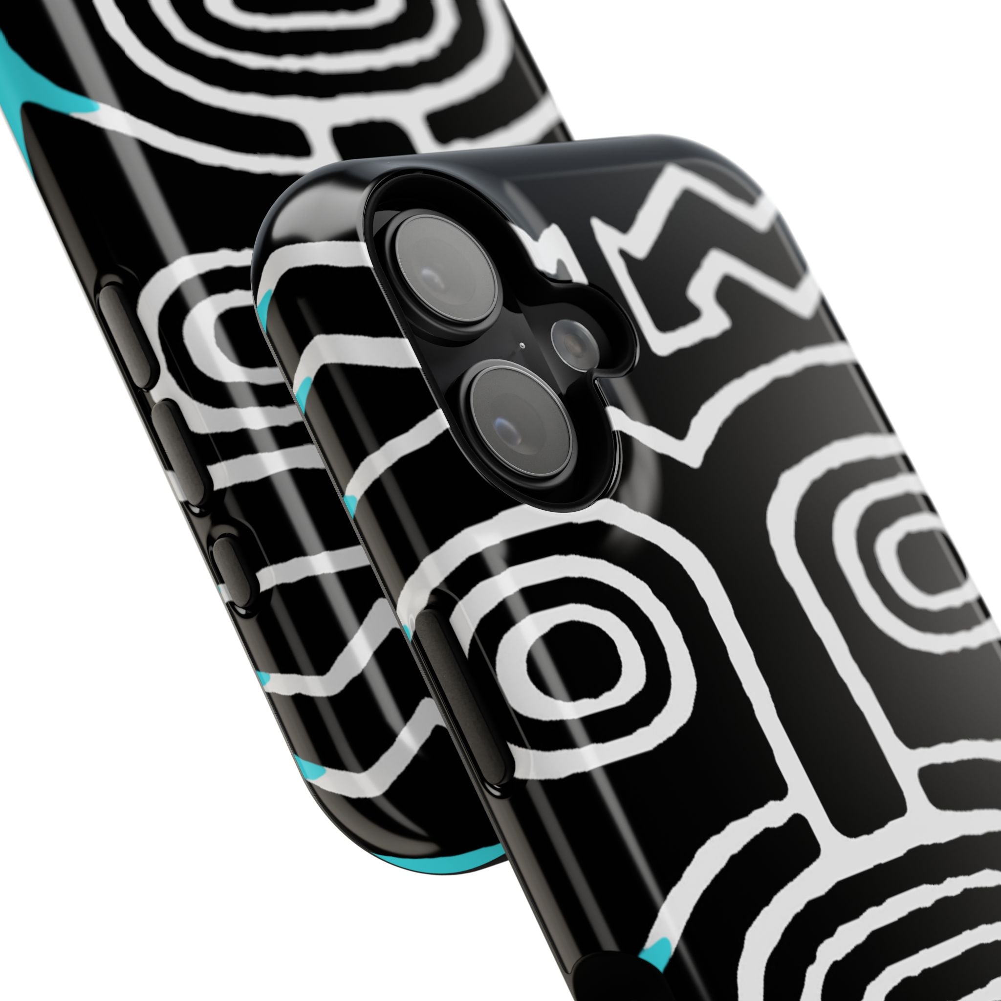Phone case Impact-Resistant  — Abstract Tribal Mask Design (Black & Teal)