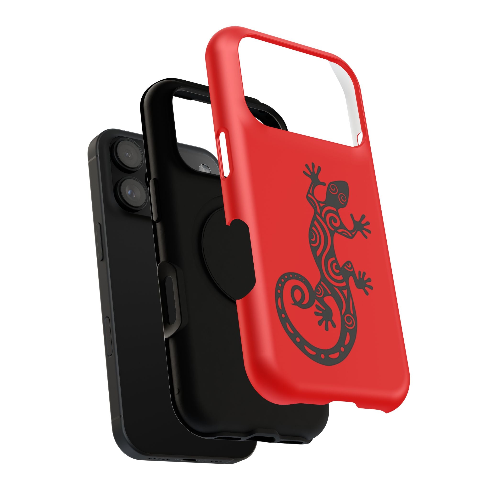 Phone Case Red Impact with Tribal Gecko Design — Shockproof Protective Cover