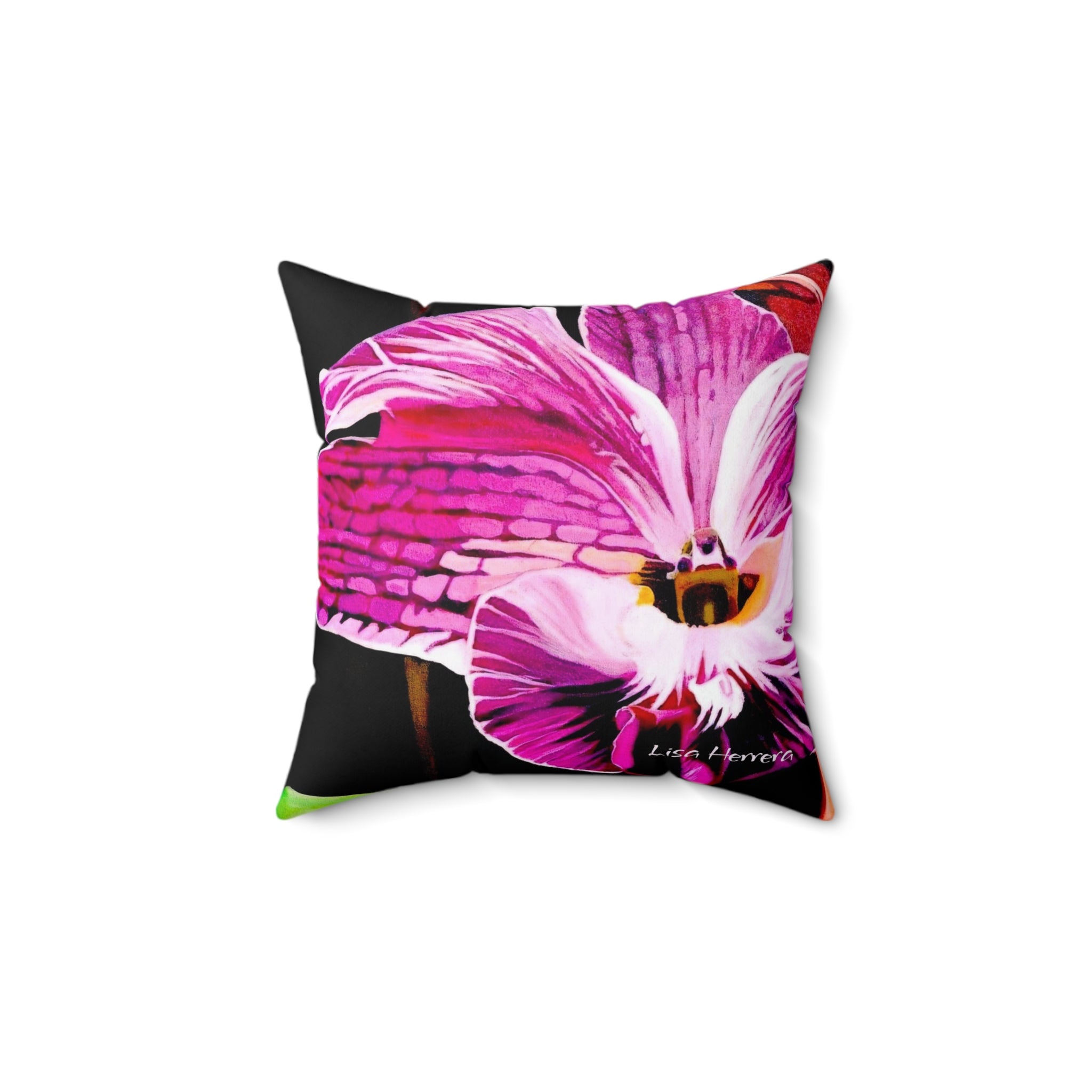 Throw Pillow Lisa Herrera Art Print Purple Orchid Bloom Pillow — Vibrant Pink Floral Decorative Throw Pillow