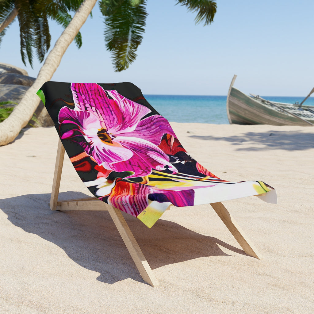 Beach Towel Lisa Herrera art print Pink Orchid Pl — Vibrant Tropical Floral Print