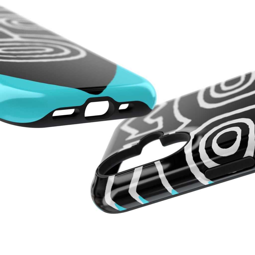 Phone case Impact-Resistant  — Abstract Tribal Mask Design (Black & Teal)