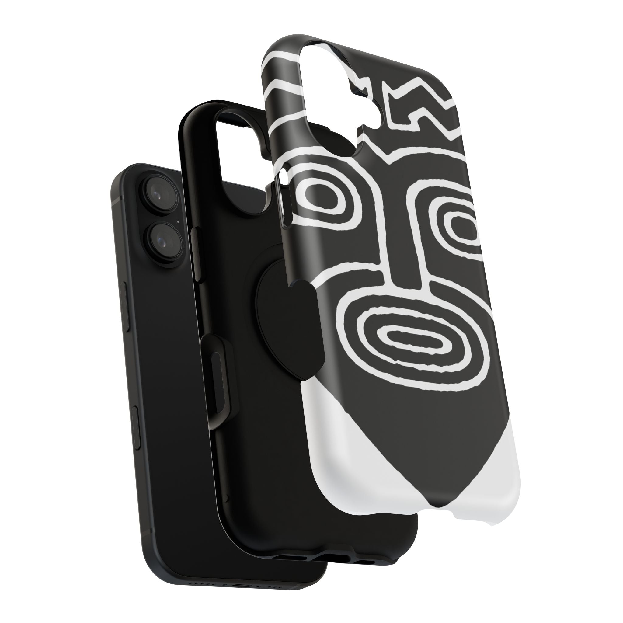 Phone Case — Black & White Tribal Mask Impact-Resistant Case