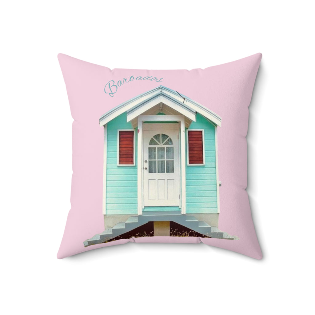 Throw Pillow Chattel House Barbados Pink - Tropical Decorative Cushion